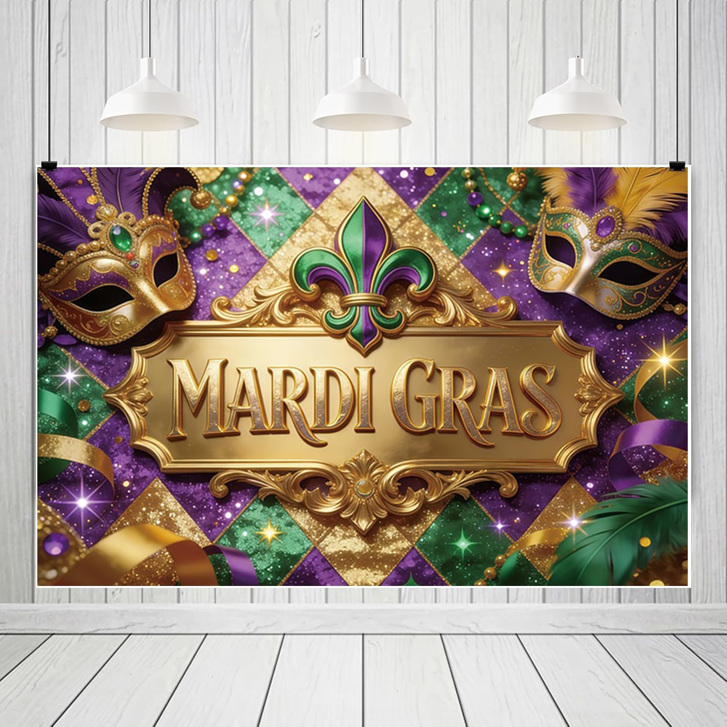 3,6 x 1,8 m tło scena festiwal Mardi Gras wystrój złota lilia maski wzór brokatowo-zielony motyw karnawał Nowy Orlean akcesoria studyjne fotograficzne