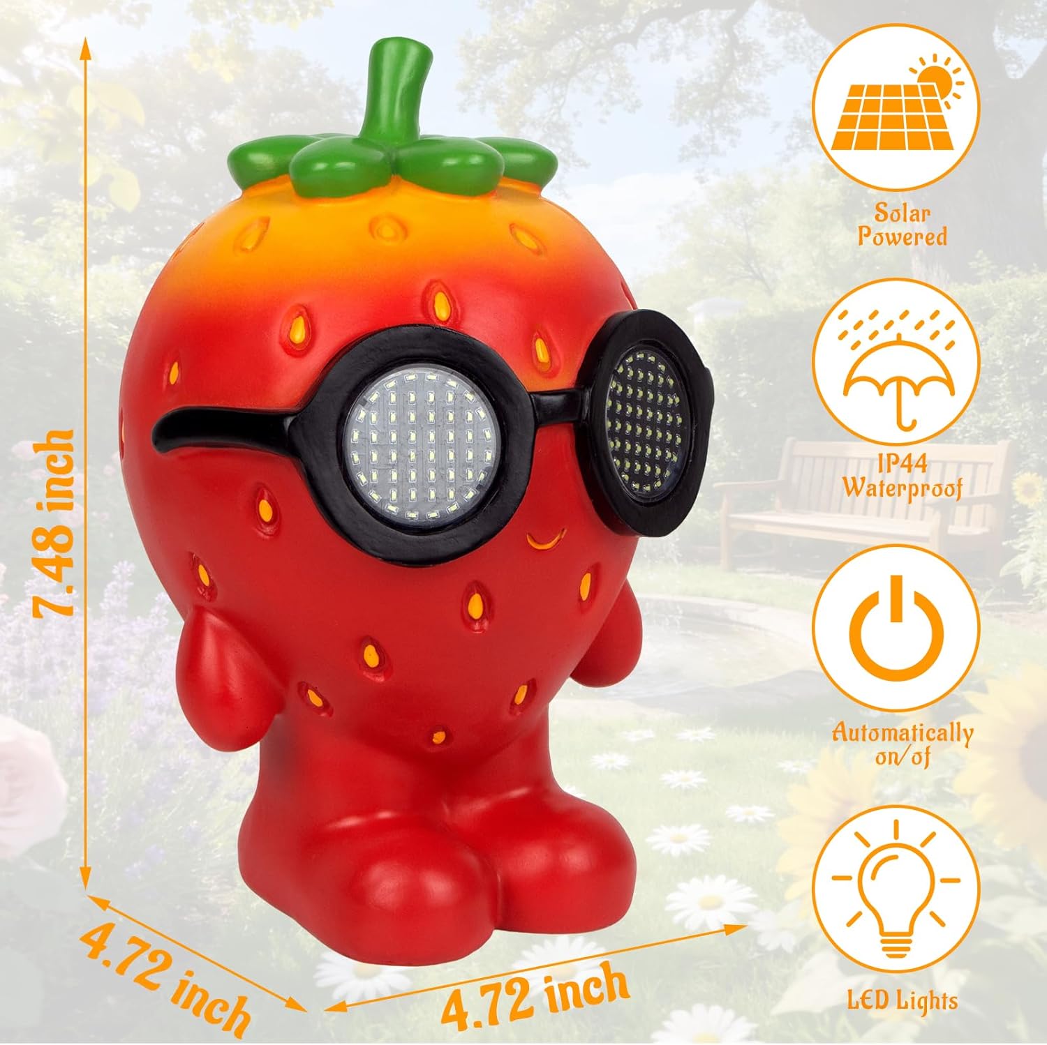Solar Garden Statue,Cute Outdoor Statue with LED Light, Outdoor Decor for Patio,Balcony,Yard,Lawn Ornament,Birthday Gifts for Mom Grandma (Strawberry)