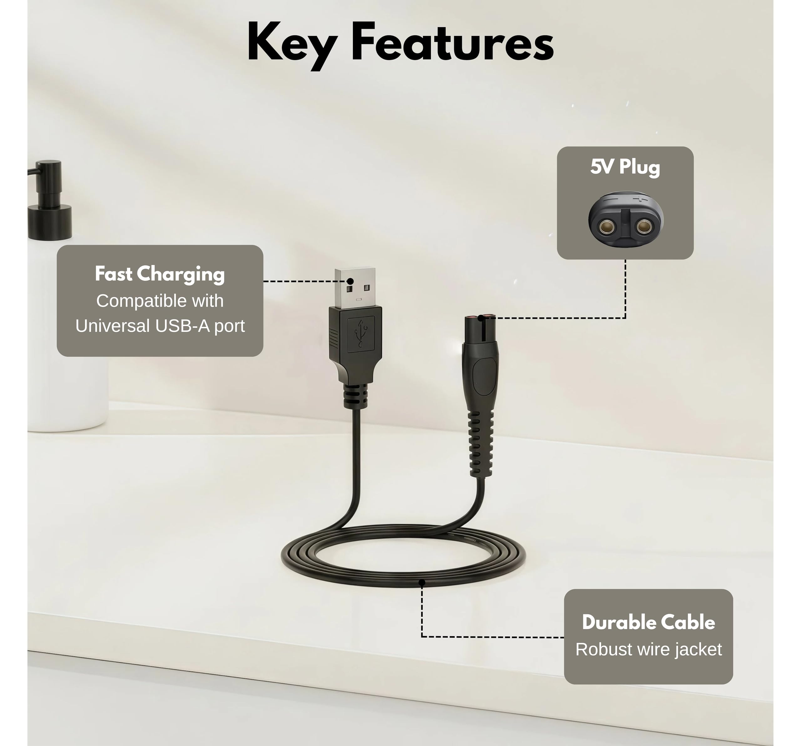 2 Pack| Zamienny kabel ładujący USB 5 V kompatybilny z urządzeniami Philips QP2724, QP2720, QP2734, QP2824, QP4530, QP4631, MG7910, MG5910, MG9510 | NIE dla 4.3V