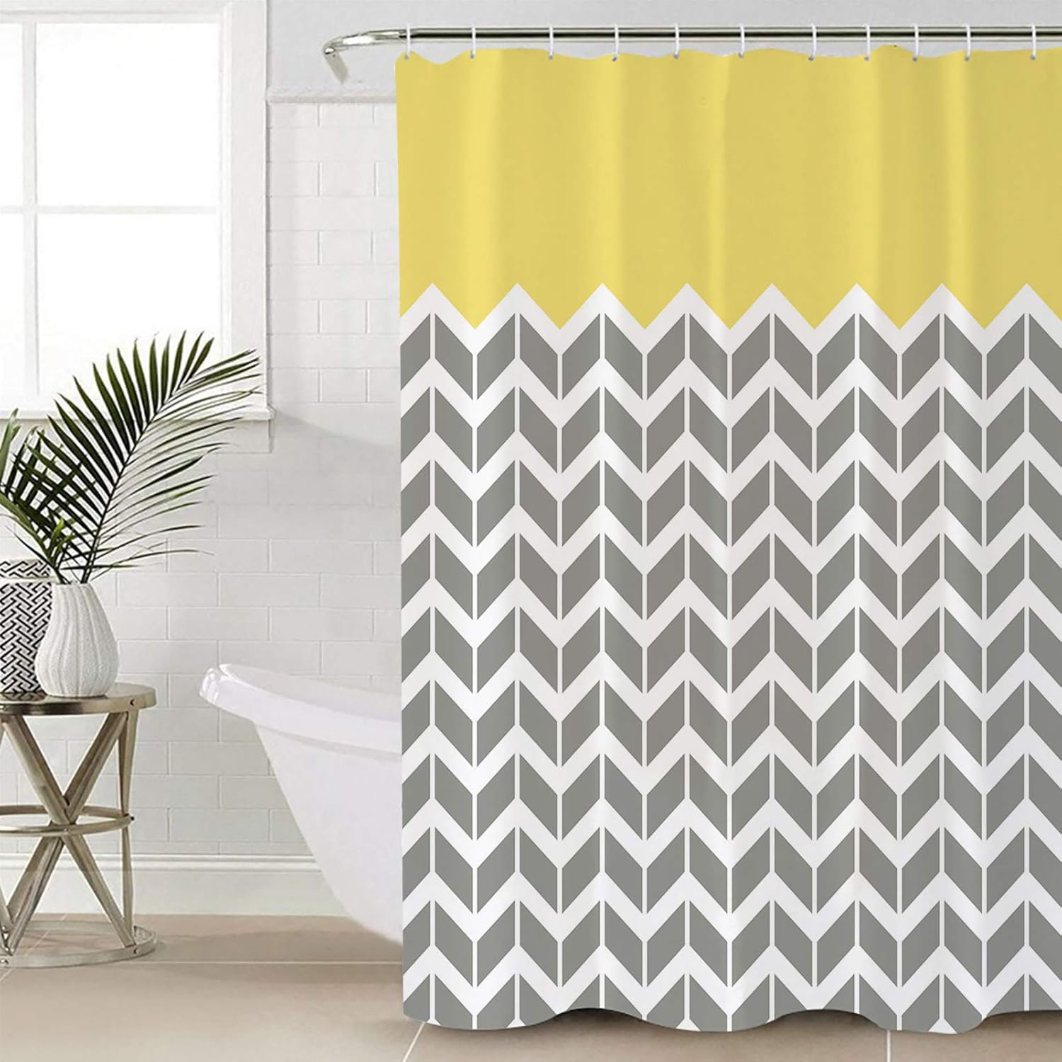 Shower Curtain, Wave Stripe Design Geometric Pattern Gray Yellow Water Repellent Polyester Fabric Bath Curtains with Hooks for Bathroom Showers Stalls Bathtubs, 72"x78"