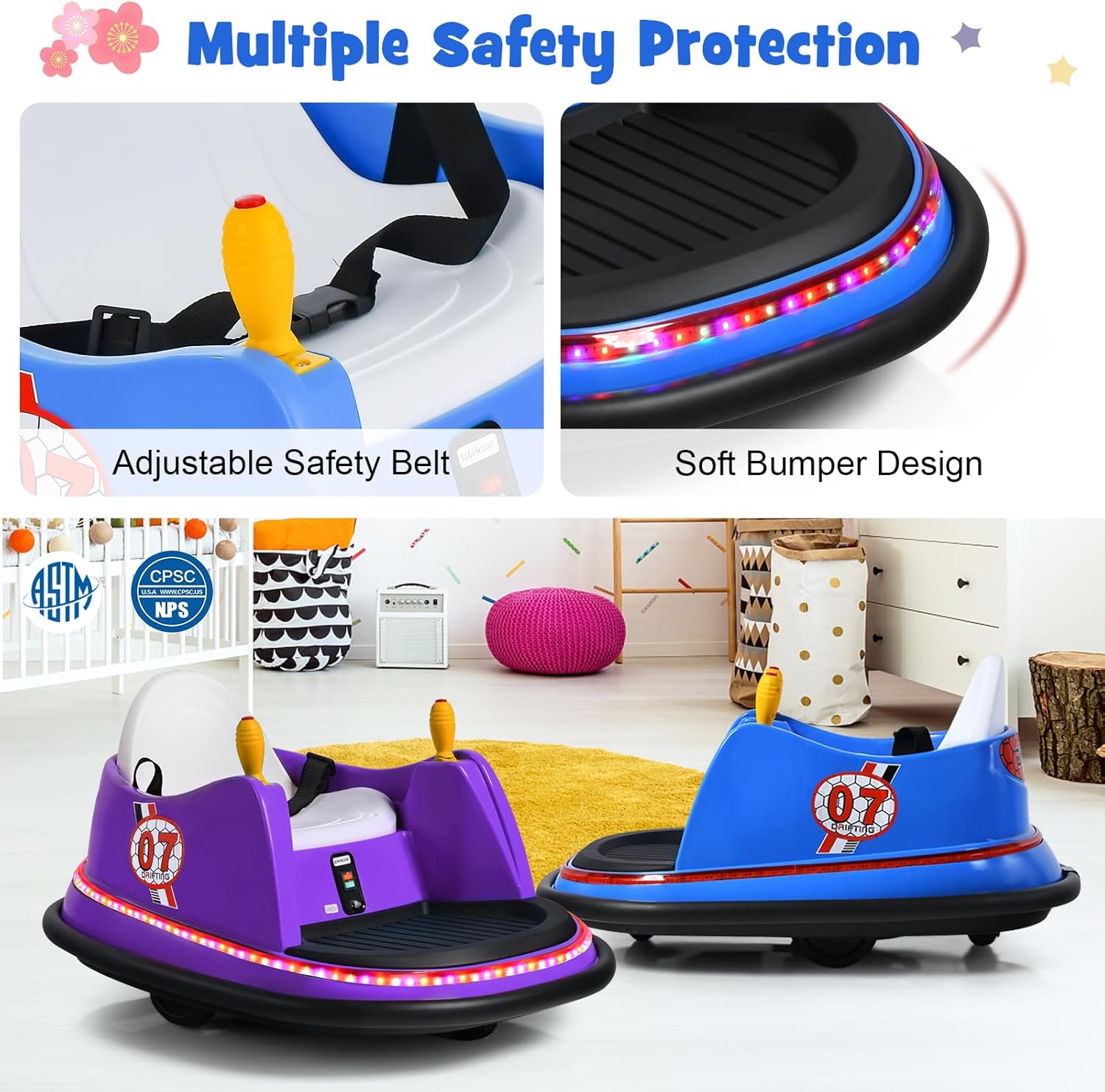 Costzon Bumper Car for Kids, 12V Battery Powered Bumping Car w/Remote Control, Dual Joysticks, 360 Degree Spin, Slow Star, Flashing Lights, Music, Electric Ride on Toy Vehicle for Toddlers (Blue)