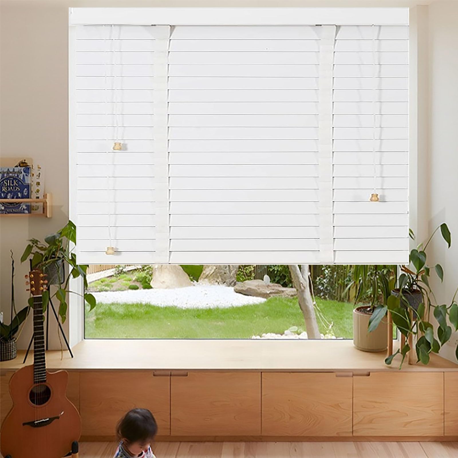 Venetian Blinds, Solid Wooden Window Blind 50mm horizontal slats, Privacy Curtain Shutters, Blackout/Heat Insulation Solid Wood Venetian Shades for office, home-W160xH200cm