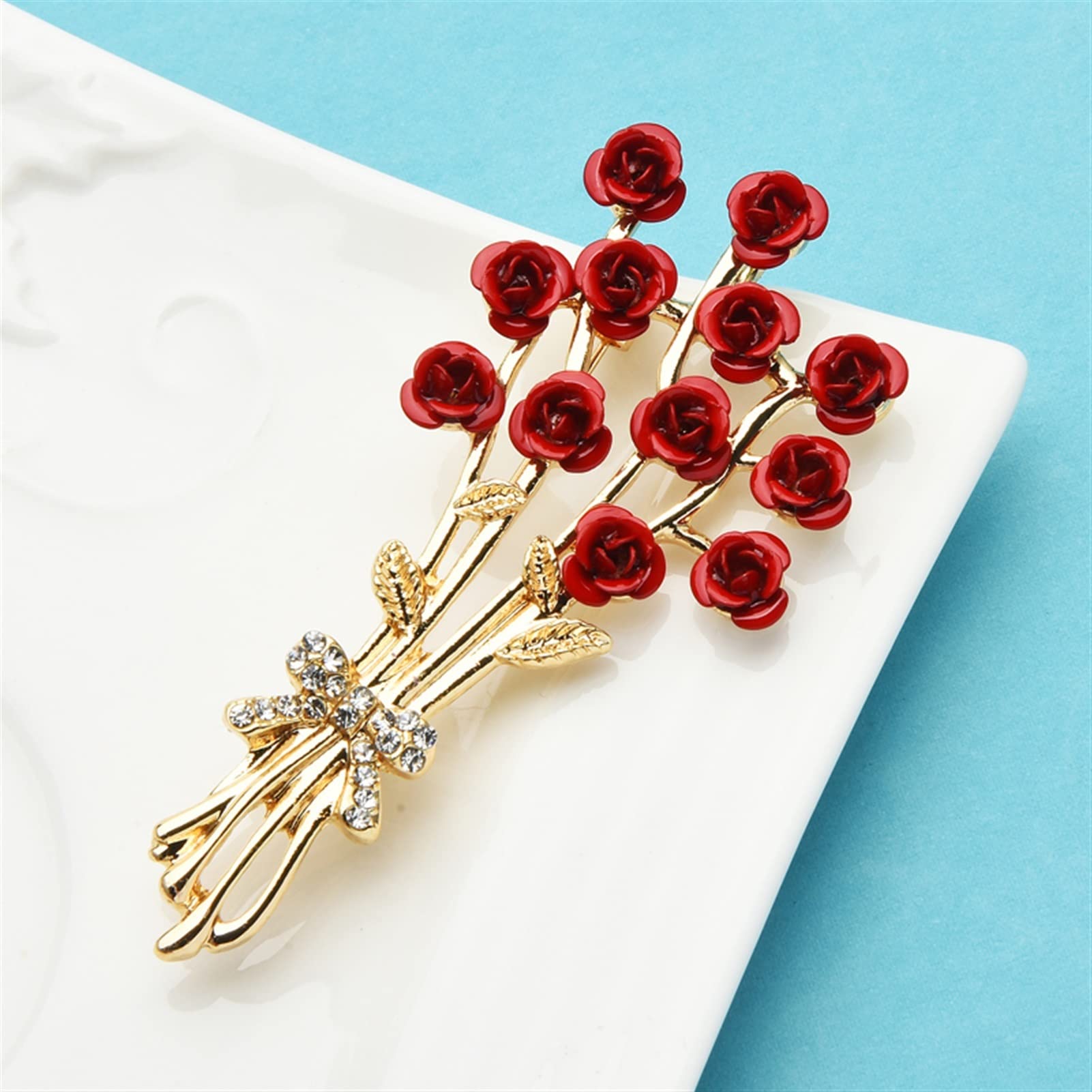 Pin Joyería Regalos para Mujer Accesorios de Moda para Mujer Broche de Flor Rosa Esmalte para Mujer Broche de Ramo de Flores Rojas Chaqueta de Rebeca Broche de Abrigo Broches y Alfileres
