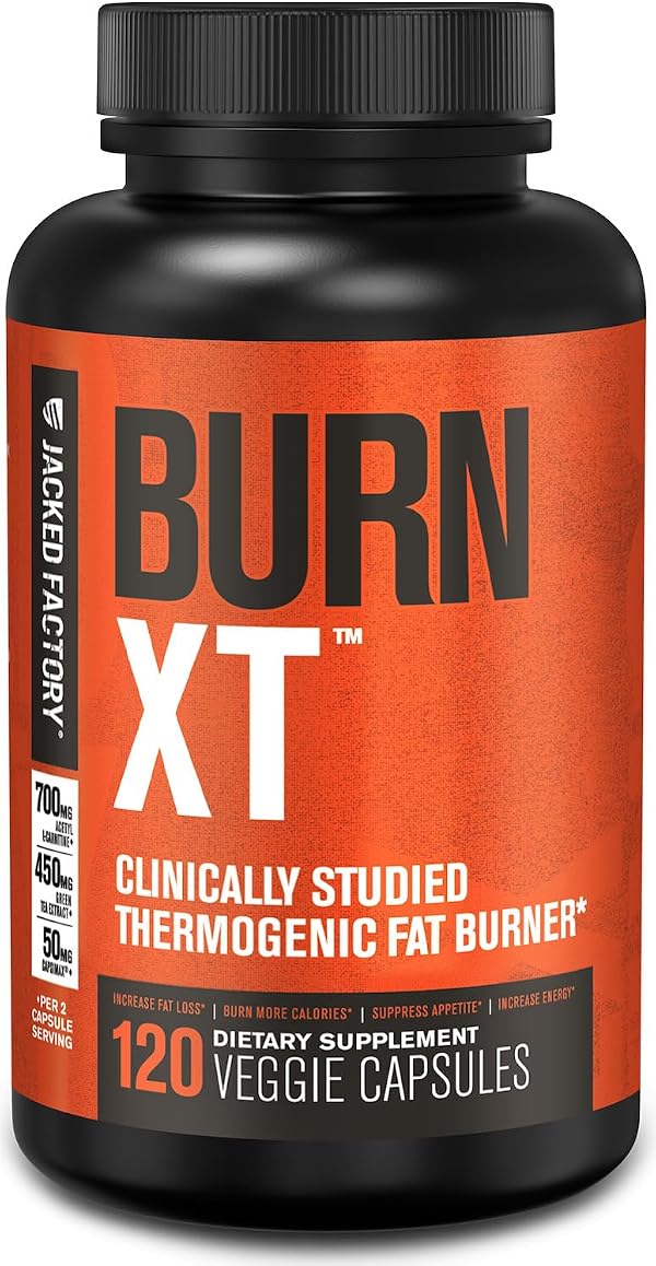 Jacked Factory Burn-XT Clinically Studied Fat Burner & Weight Loss Supplement - Appetite Suppressant & Energy Booster - with Acetyl L-Carnitine, Green Tea Extract and More - 120 Natural Diet Pills