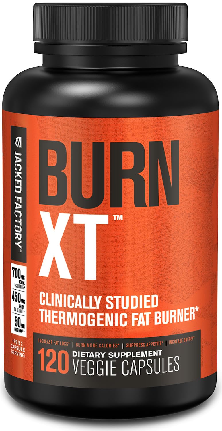 Jacked Factory Burn-XT Clinically Studied Fat Burner & Weight Loss Supplement - Appetite Suppressant & Energy Booster - with Acetyl L-Carnitine, Green Tea Extract and More - 120...
