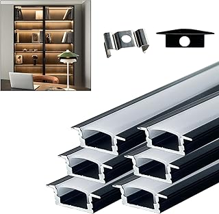 HAMRVL 6Pack 1FT/30CM Led Channel Black Recessed U Shape Led Diffuser Channel Aluminum Profile Led Strip Light Diffuser Ea...