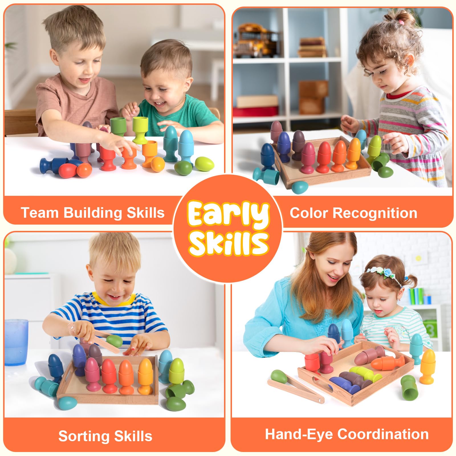 Montessori Color Sorting Toy For Toddlers - Rainbow Ball & Cups Learning Activity Set