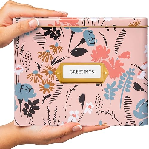 Vista 4 de Jot & Mark Juego de caja organizadora de tarjetas de felicitación, caja de lata decorativa para recetas, separadores de pestañas, tarjetas de Meadow