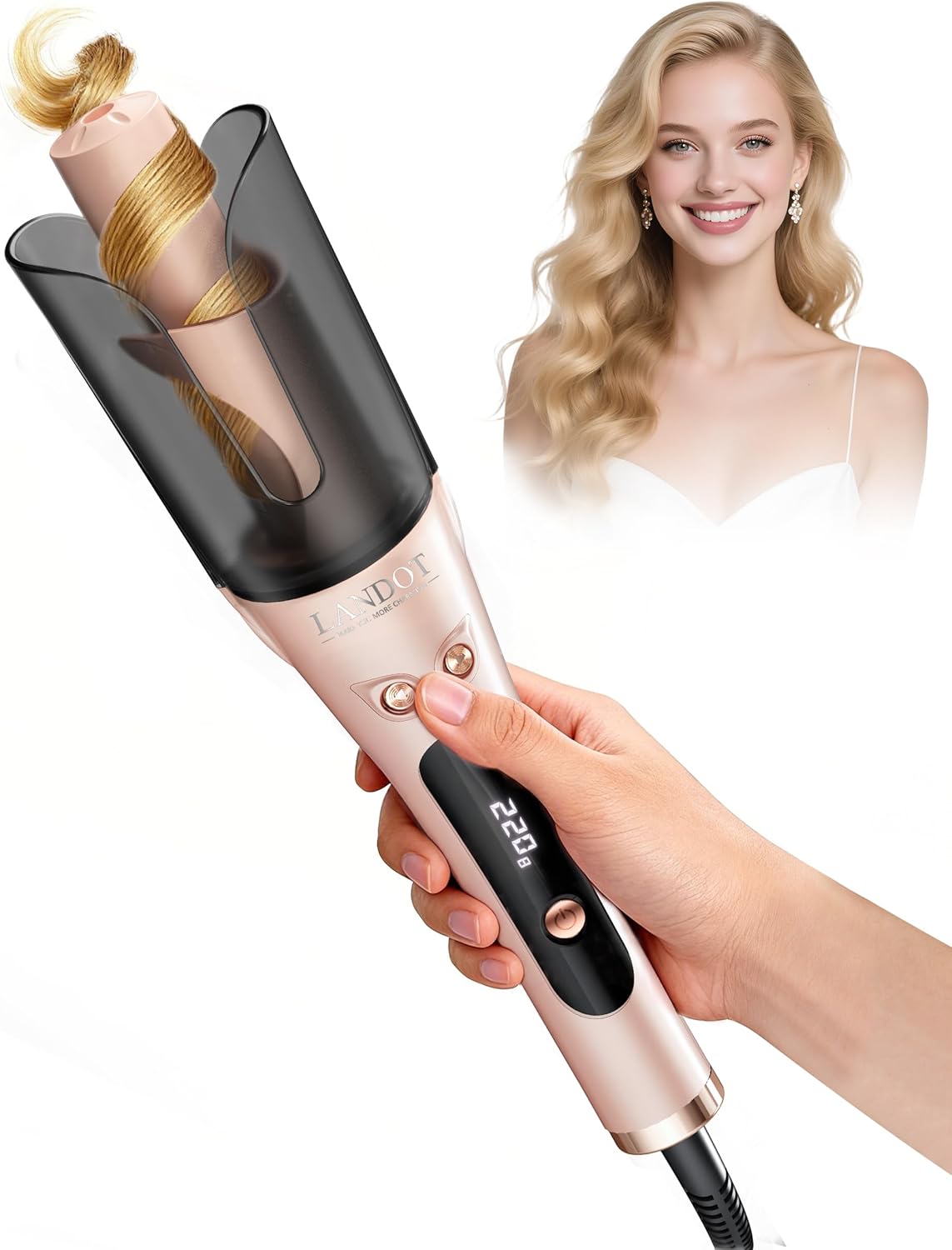 Automatic Rotating Curling Iron 1-inch - LANDOT 2-Way Anti-Tangle Self Curling Wand, Effortless Curls for Special Occasions, Dates & Vacations, Fast Heat-Up Ceramic Barrel for Gorgeous Styles