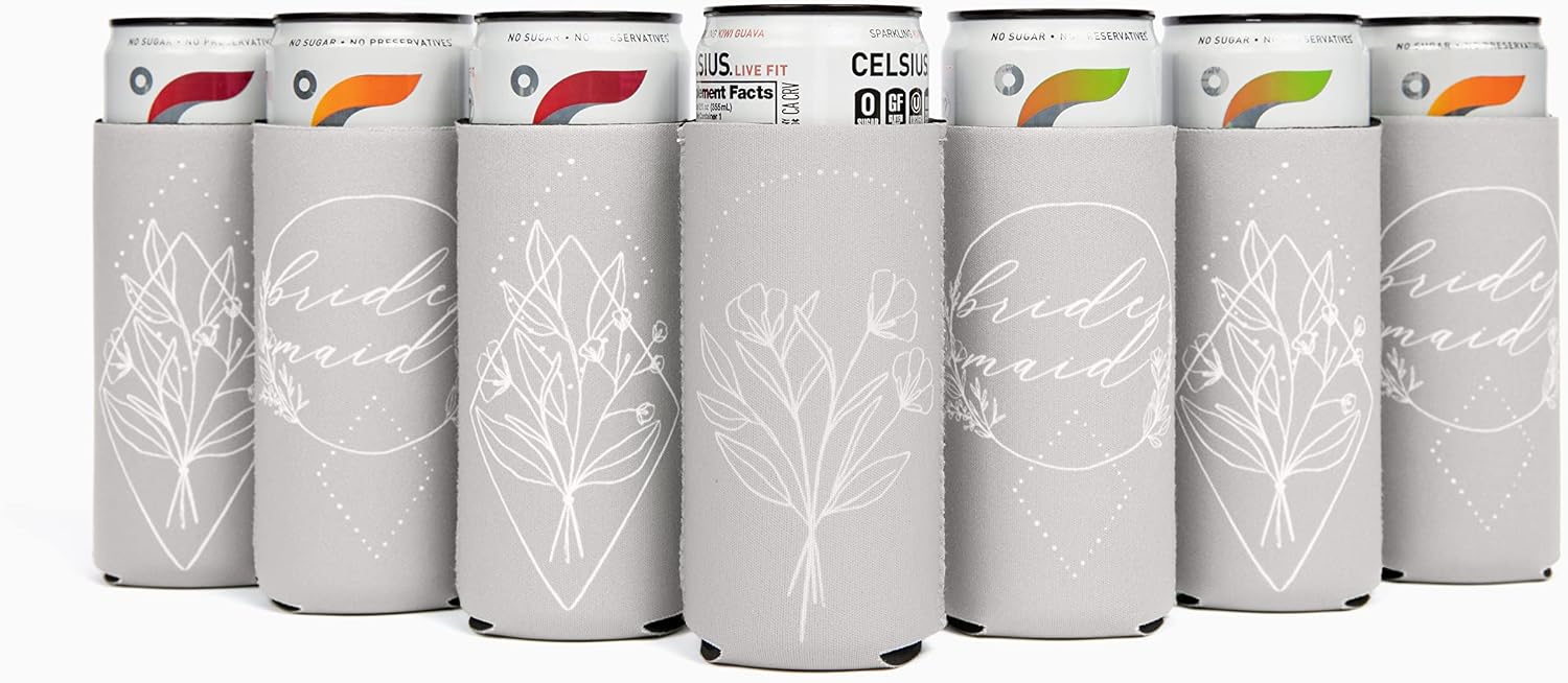 Bride & Bridesmaid Slim Can Cooler Set (7) - Bridesmaid Proposal & Wedding Day Gifts - Bridal Shower Decorations - Bridal Party Favors - Bachelorette Party Supplies - Floral Champagne image 2
