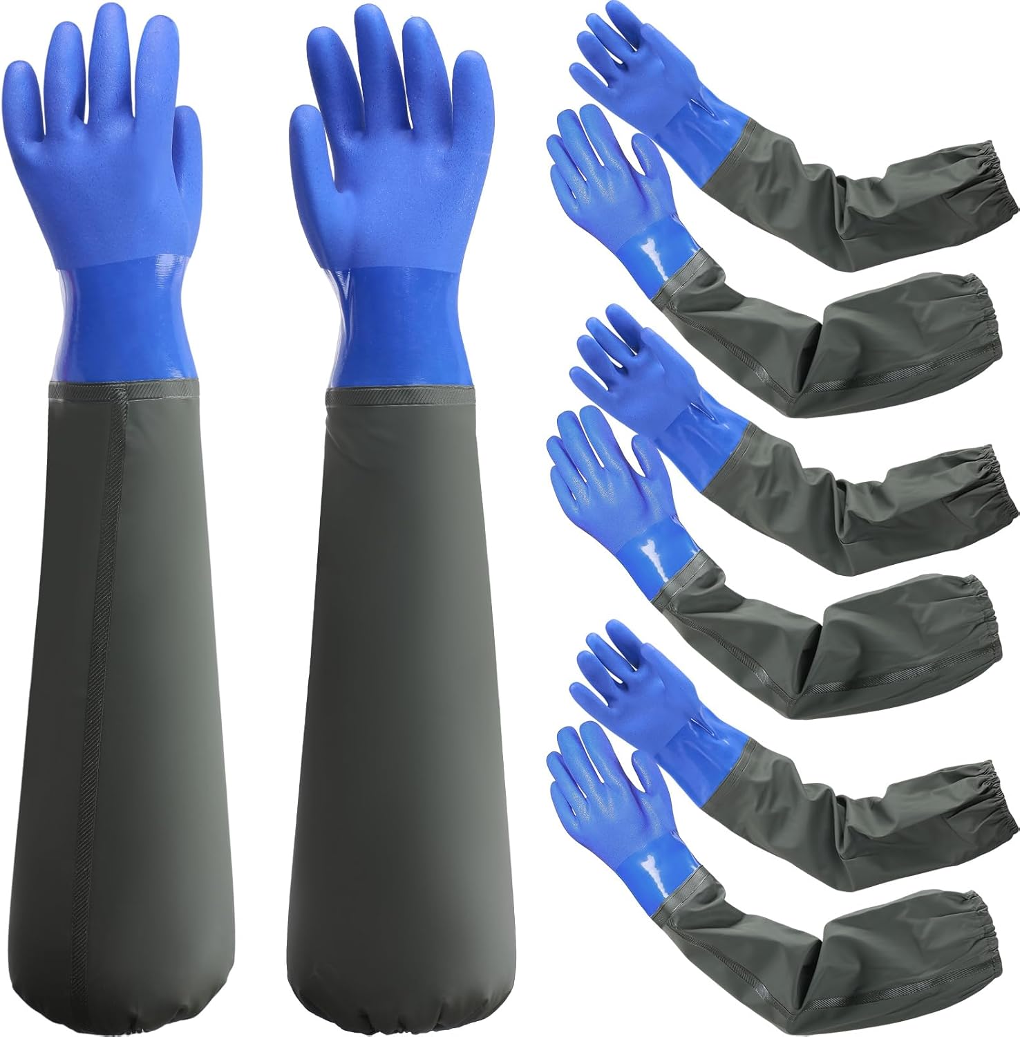 Shellwei 4 Pairs Chemical Resistant Rubber Gloves 27" Heavy Duty Waterproof Aquarium Long Gloves for Chemical(Stylish)