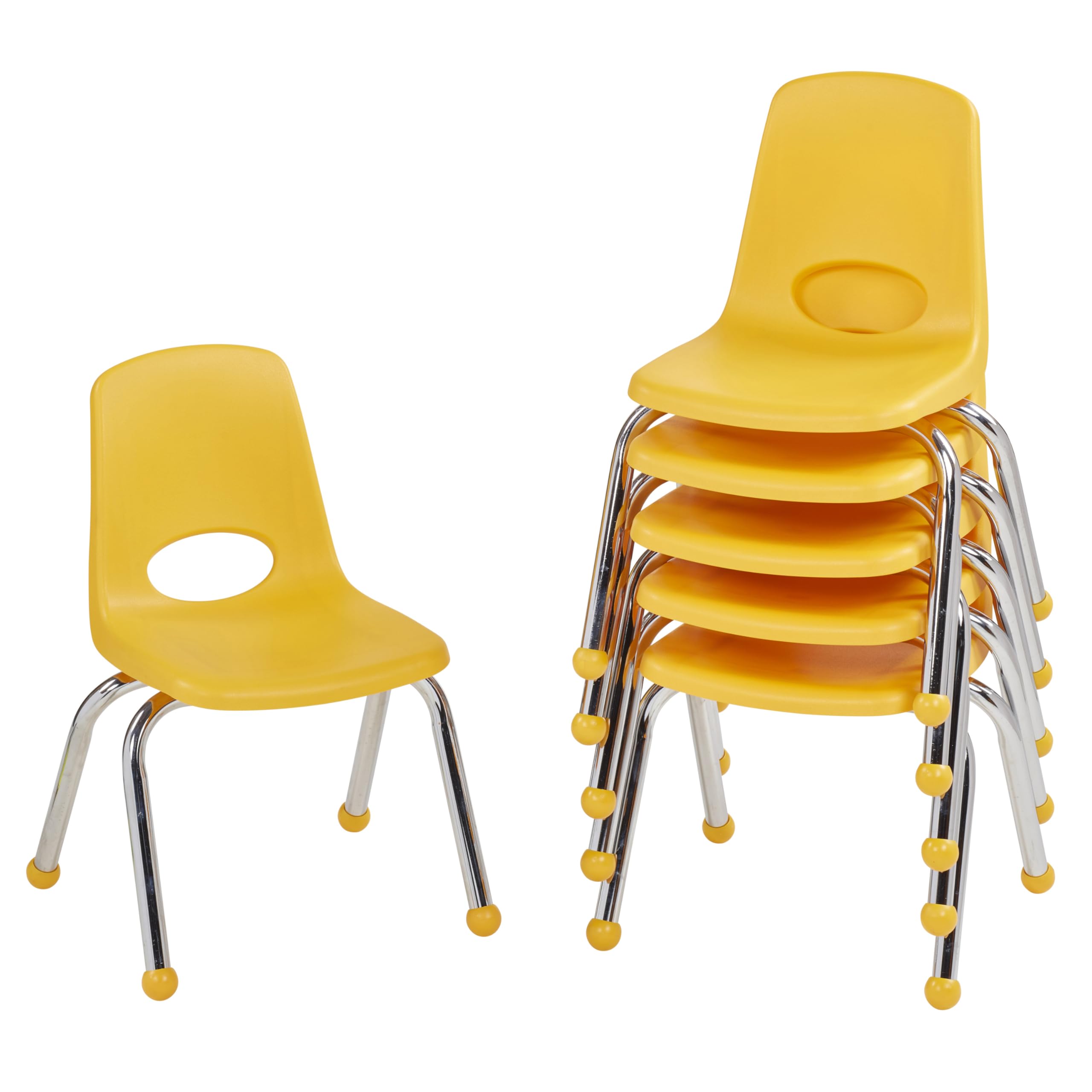 FDP 12" School Stack Chair with Ball Glides, Yellow, 6-Pack, 10359-YE