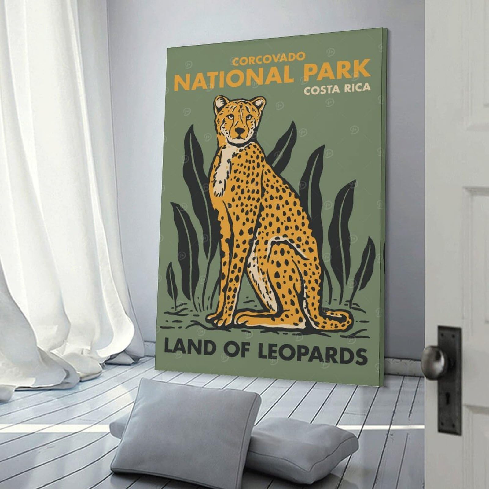 Junmoney Hanging Wall Art Land of Leopards, 16x24inch(40x60cm), for Contemporary Homes, Apartments Or Offices, Stylish Wall Art for Fresh Spaces