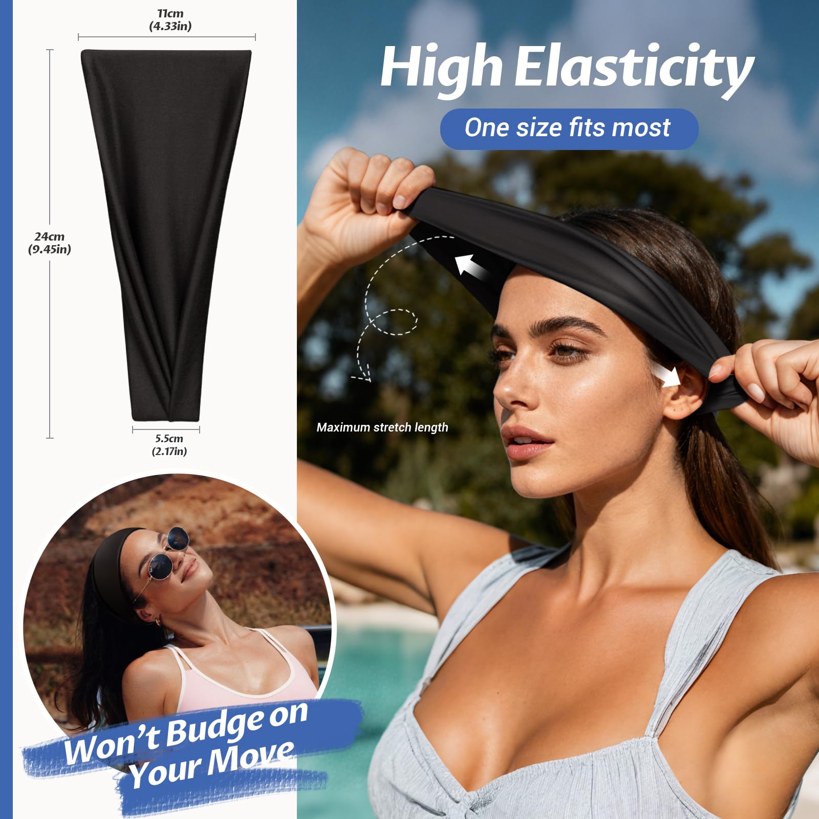 Fascia Capelli Donna&Uomo, 6Pcs Fasce per Capelli - Elastici Cerchietto Capelli Headband per Sport, Fitness,Tennis, Yoga e Moda Quotidiana