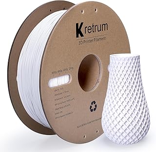 Kretrum 3D Printer Filament, 1kg PLA Filament 1.75mm +/- 0.02 mm, White PLA Filament w/Cardboard Spool, 3D Printing Filament PLA, Great Toughness, Clog-Free, Bubbleless Fit Most FDM 3D Printer