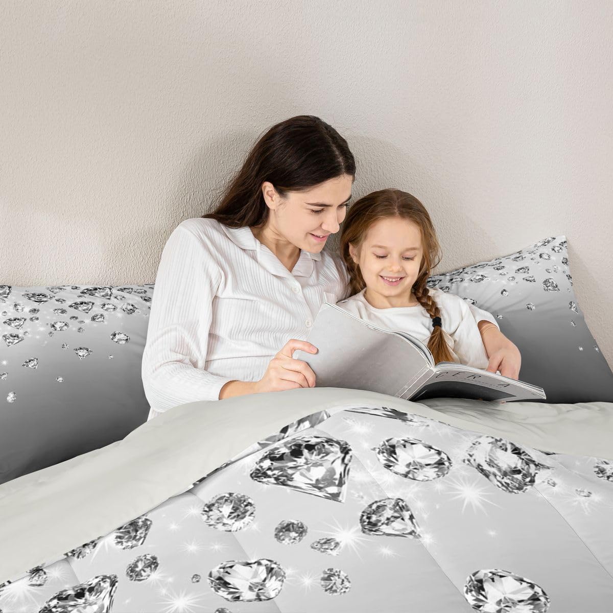 Erosebridal Gray Gradient Comforter Queen for Adult Women Men, Grey Ombre Bedding Set Modern Abstract Art Bedroom Decor Gift, Western Rustic Farmhouse Theme Duvet Insert Gradient Diamond Print Quilt