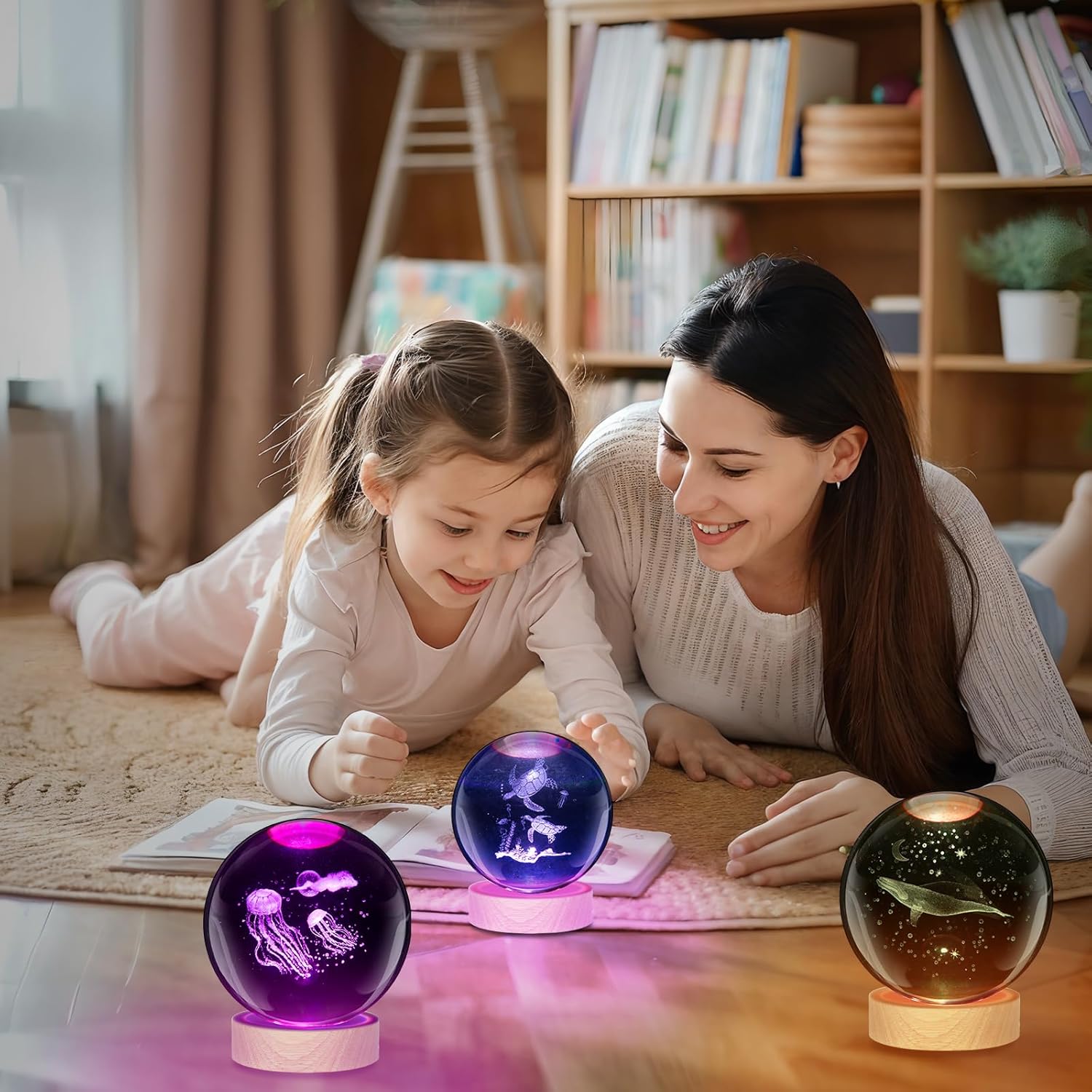 3D Whale in Crystal Ball Night Light - 16 Color Remote Control, Wooden Base LED Lamp for Bedroom Decor, Kids Room, Relaxation Gift