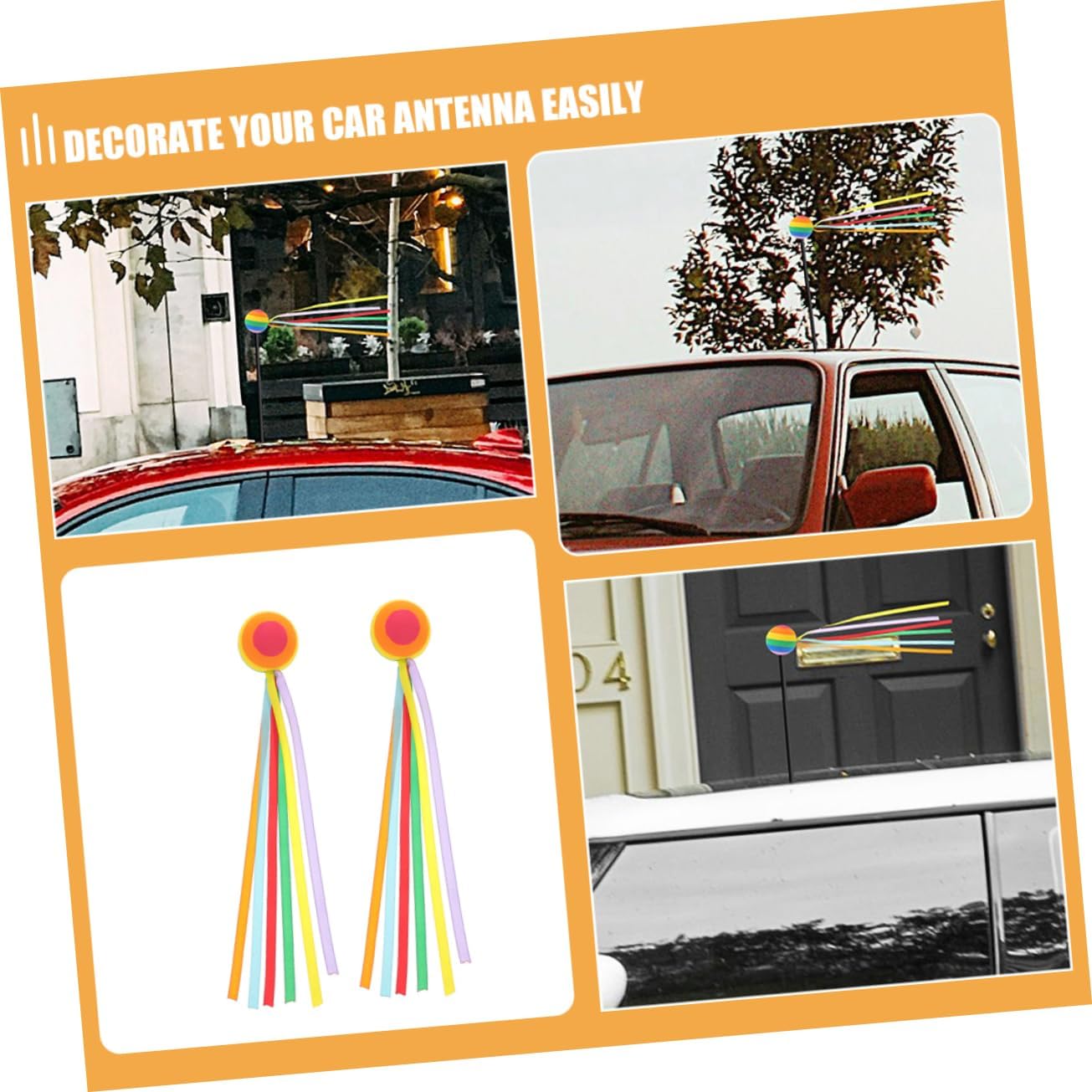 CHILDWEET 4pcs Colorful Car Antenna Balls Cute Automotive Antenna Toppers Ribbons for Vehicle Decorations Kawaii Car Accessories