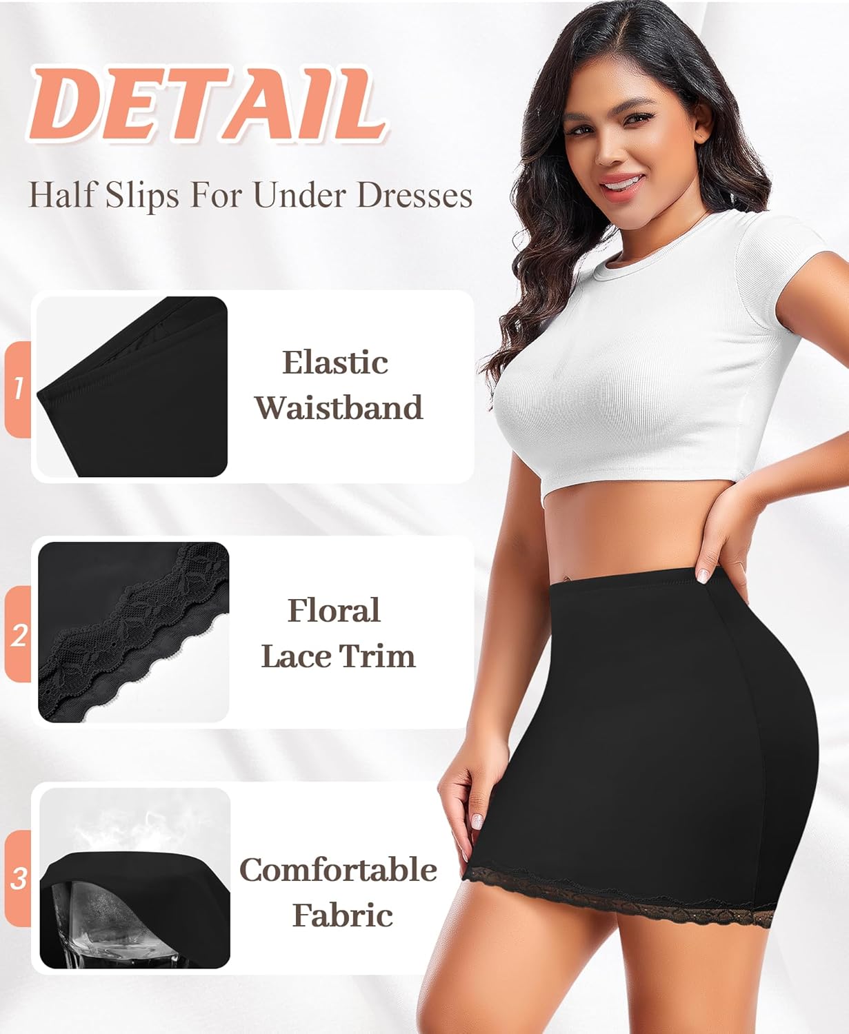 DERCA Half Slips for Women Under Dress Non Cling Lace Trim Slip Skirt Above Knee Underskirt for Dresses - Image 4