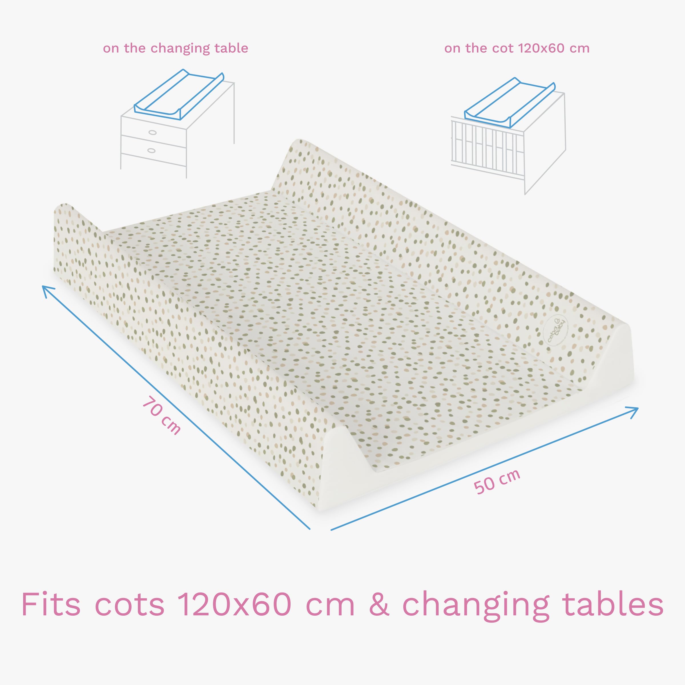 Baby Hard Base Changing Mat/Top Changer 70x50 cm fits 120x60 cm Cot Unisex Wedge Anti Roll Nappy Newborn Baby Waterproof Changing Mat with Raised Edges (Spots) — view 4