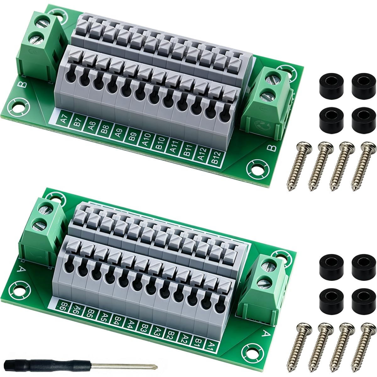 DAOKAI 2x12 Position Prewired Power Distribution Board 300V 10A 2 Inputs,12 Position Terminal Block Distribution Module,Power Distribution Module - 2Set