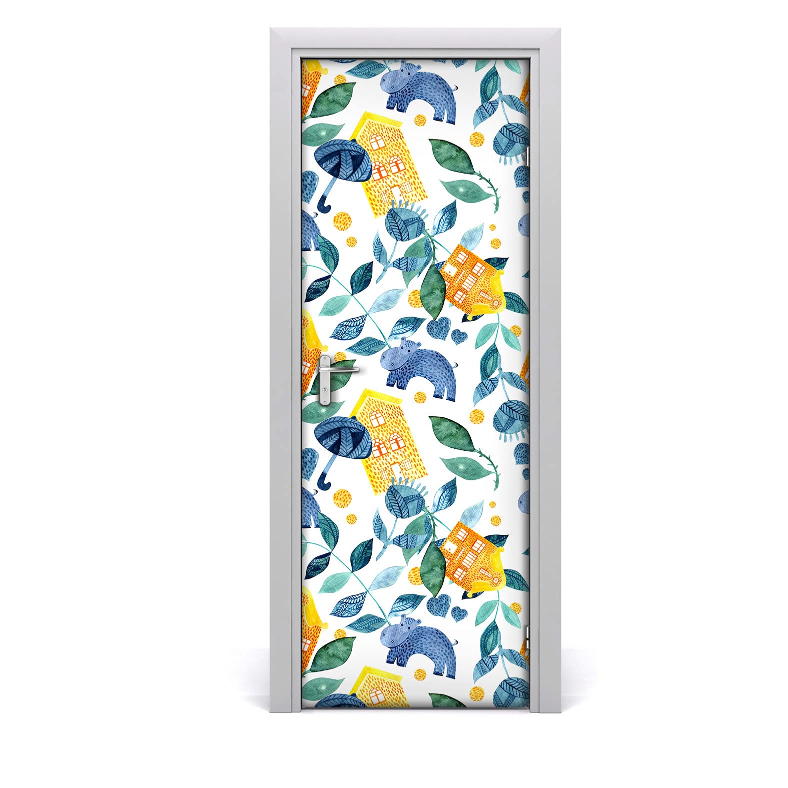 Autocollant de porte étanche hippo décoration lavable 85x200