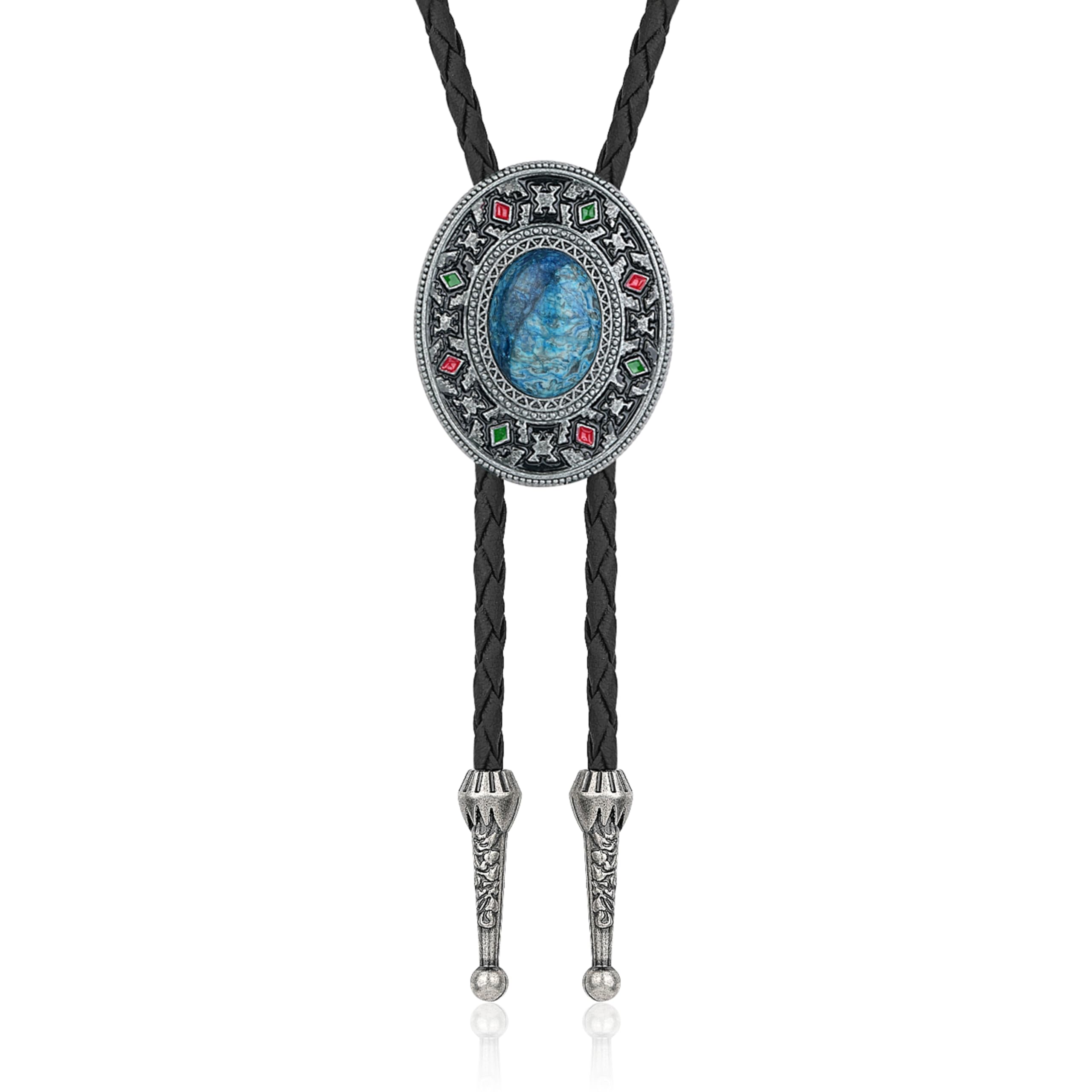 Bolo Tie for Men Women Cowboy Turquoise Celtic Natural Tiger Eye Stone Longhorn Bull Western Leather Bolo Necktie