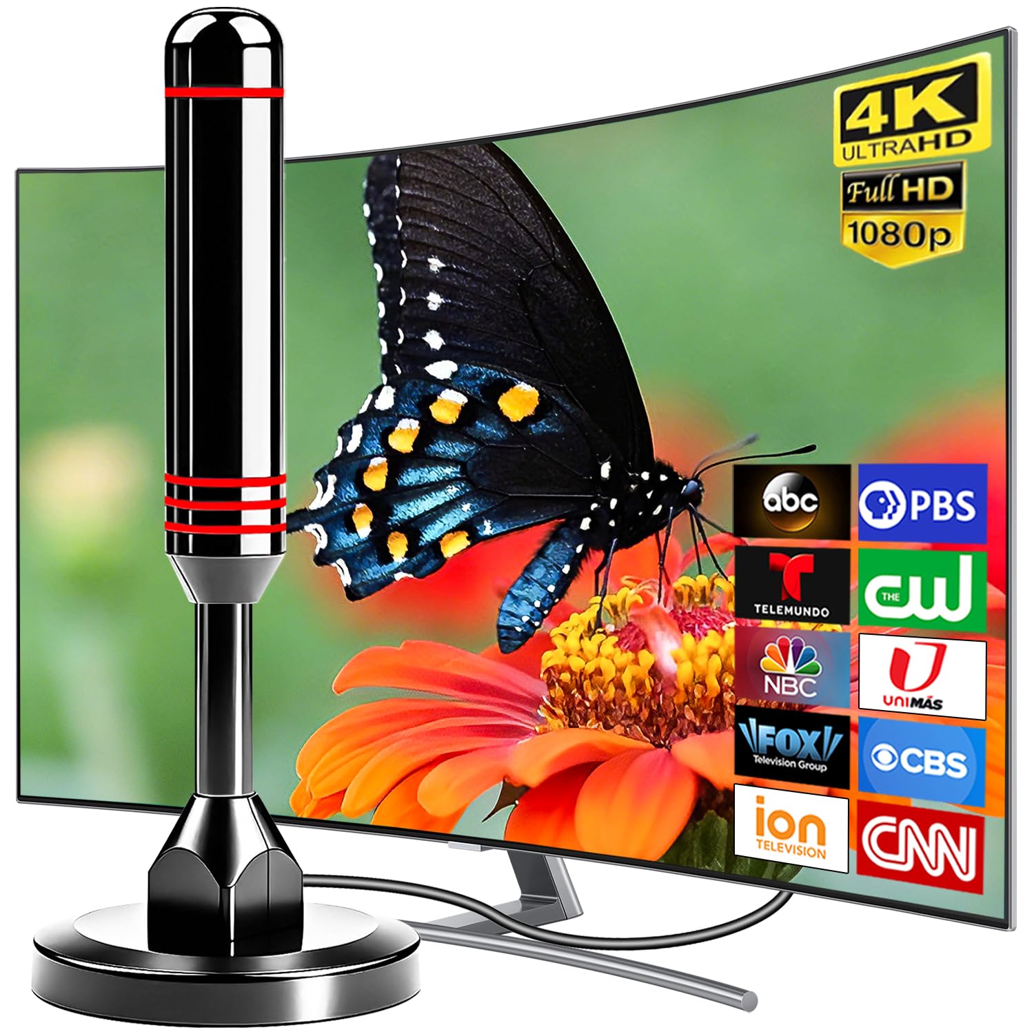 Antena de TV para Smart TV Interior, Antena Digital de Interior 2026 con Base magnética Fuerte, Antena de TV de recepción de 360° y Largo Alcance para Canales Locales, Antena Digital HD de fácil