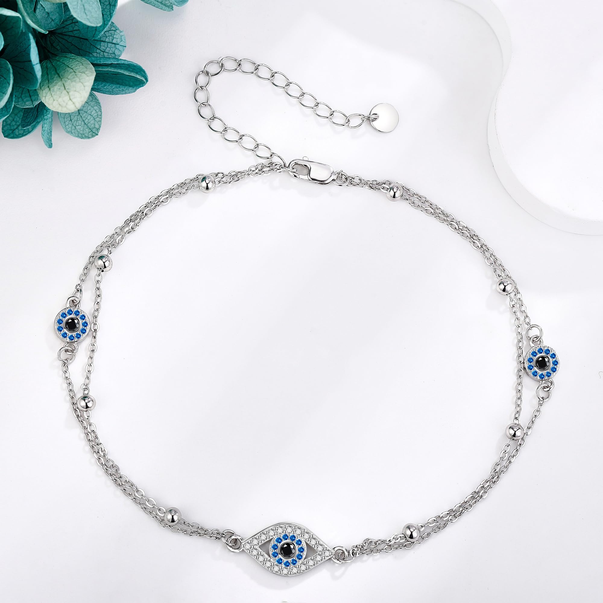 Tobillera de plata de ley contra el mal de ojo, joyería para mujer