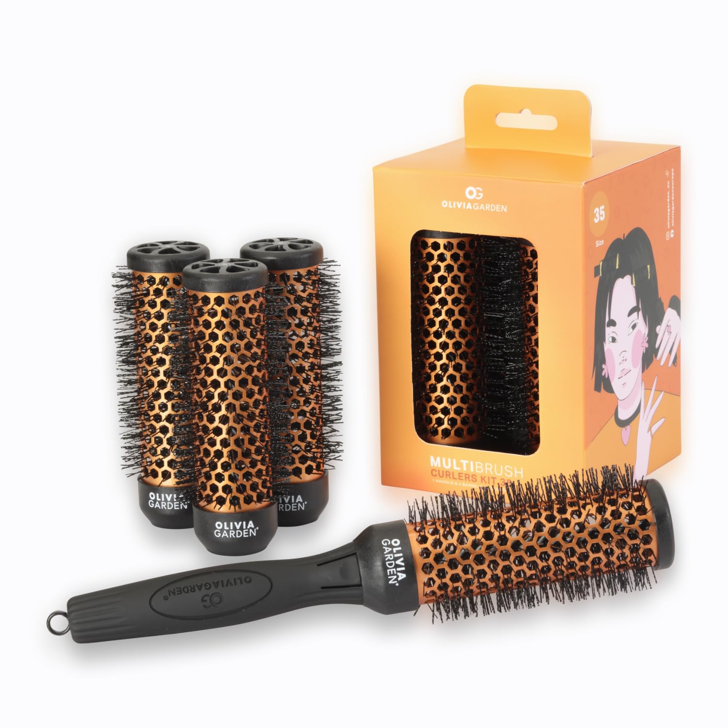 Olivia Garden Multibrush Curlers Kit - 4 Aufsätze & 1 abnehmbarer Griff - Perfekt für Locken und Volumen