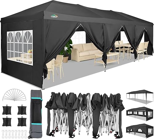 Miniatura 19 de COBIZI Tienda de campaña desplegable de 10 x 10 pies con 3 paredes laterales, tiendas de campaña para fiestas, bodas, patio trasero, impermeable, al