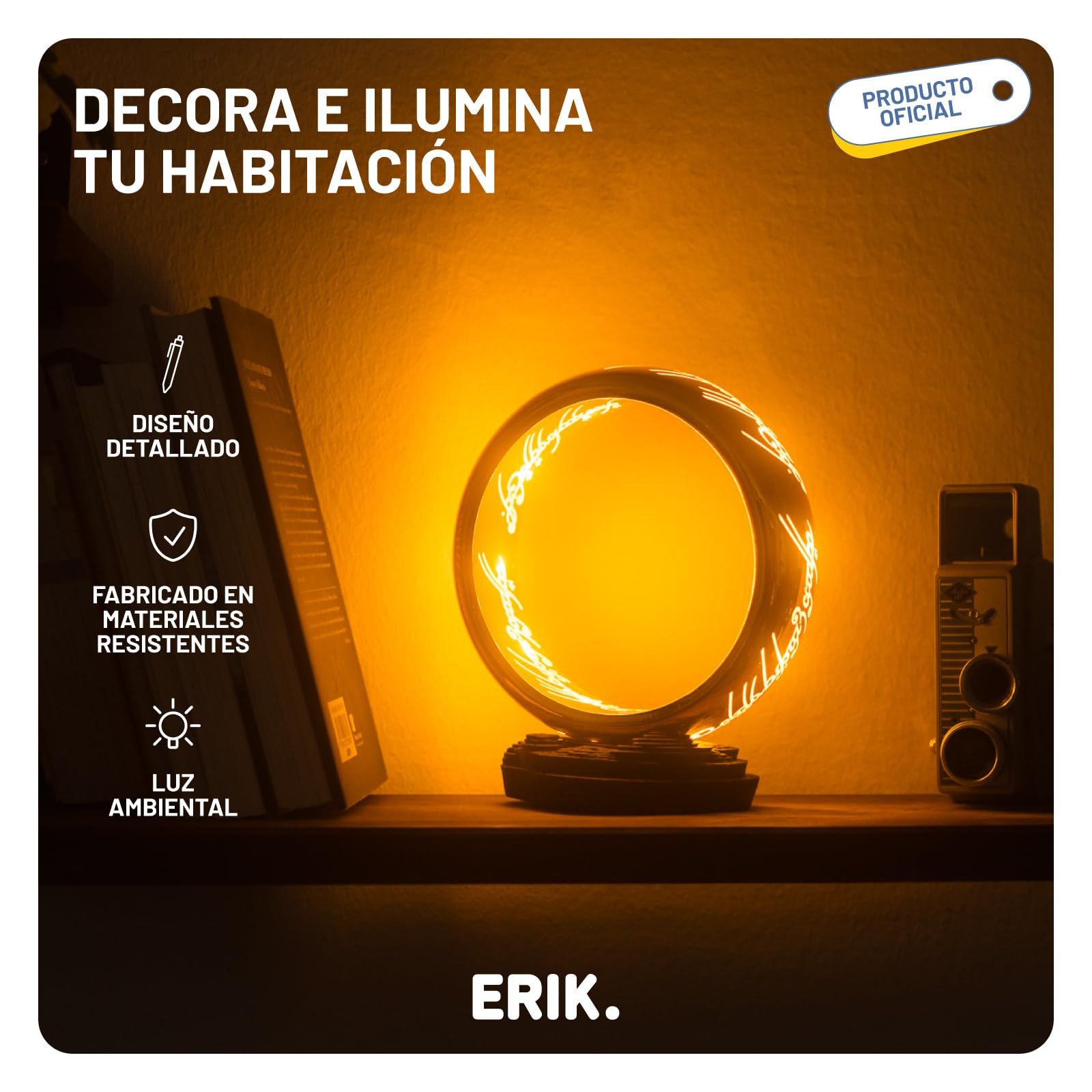 Lampara El Señor de los Anillos Anillo único - Lampara escritorio Gaming o Mesita Noche │ El Señor de los Anillos Regalos - Figura con LUZ LED (USB/Pilas) Lord of the rings Merchandising OFICIAL