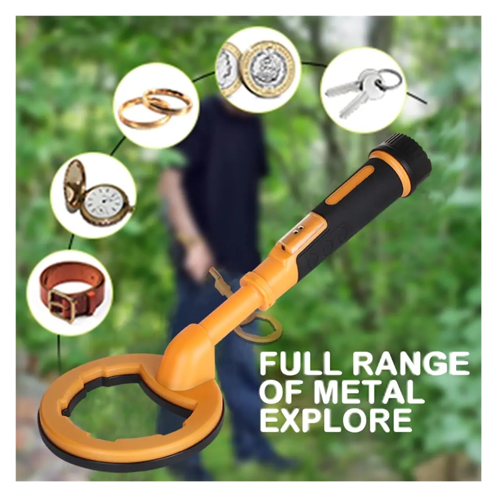 Tauch-Unterwasserdetektor, Metallsuchdetektor, 2-in-1-Schatzsuchmaschine, 30 M Runder Sonden-Pinpointer PräZise Ortung(Orange)