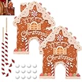 Gingerbread Golf Game Set, Christmas Indoor Mini Golf Toy with Ball & Gingerbread House Target, Holiday Wooden Family Game for Kids & Adults, Funny Carnival Party Challenge Gift Idea Décor(2pcs)
