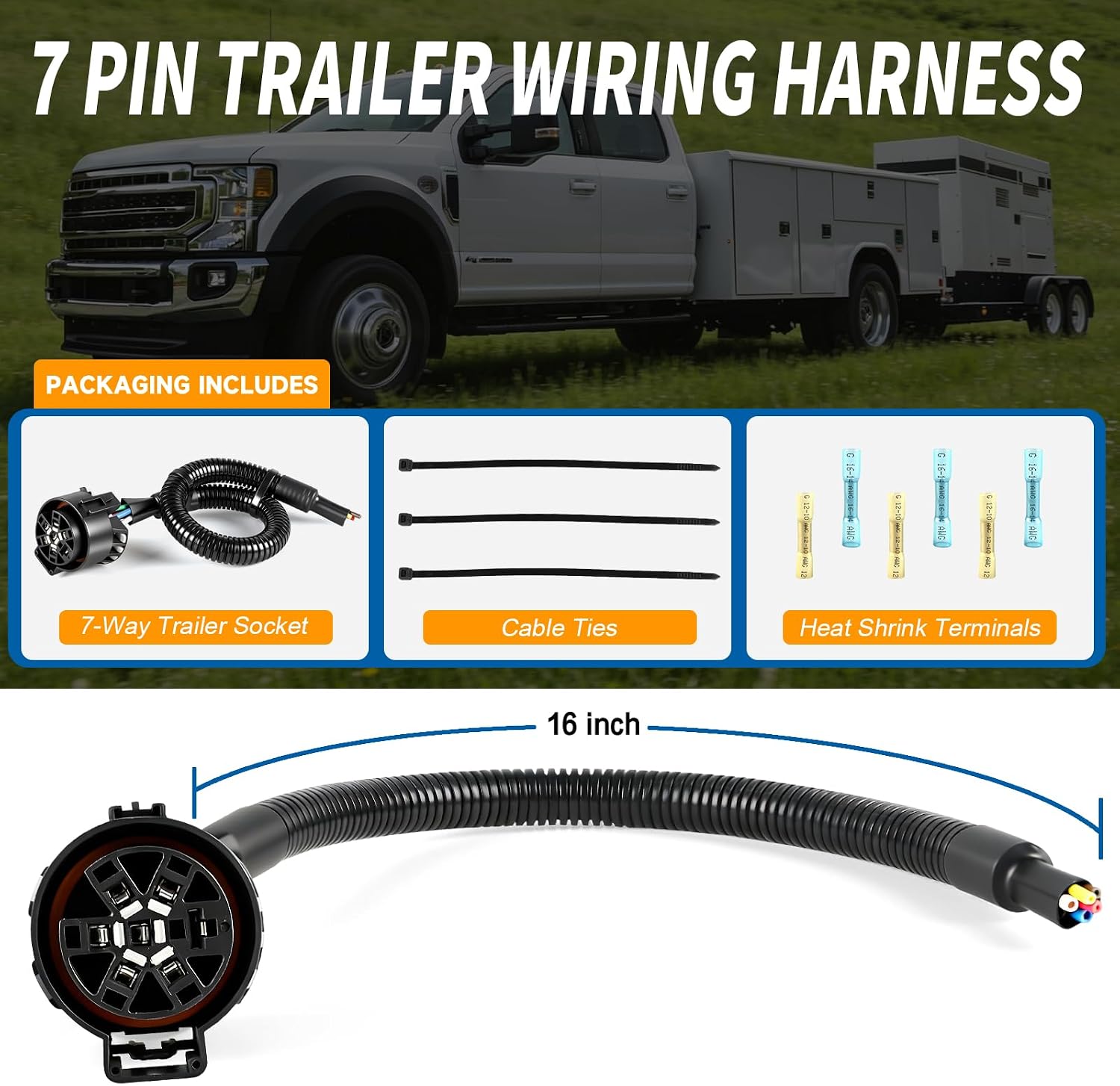 Replacement USCAR 7 Pin Trailer Connector Wiring Harness, OEM Style Wire Harness for Truck, 7 Way Towing Hitch Socket Connector for Automotive Ford, GM, Chevy, Silverado, GMC, Sierra, Dodge