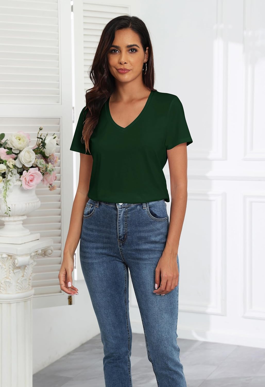 PALINDA Women's Classic Fit T Shirts Short Sleeve V Neck Casual Tee Shirt Summer Tops - Image 3