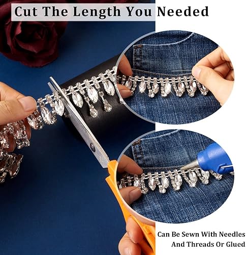 Miniatura 5 de Cadenas de aleación de diamantes de imitación de 1 yarda, cadenas de borla con cierre de cristal de zafiro, cuentas de cadena de strass con tarjeta