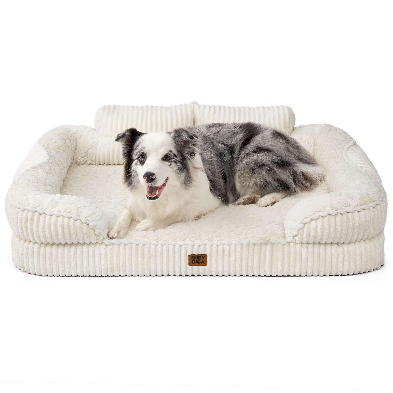 EHEYCIGA Orthopedic Dog Bed XL, 104x69x18cm Extra Large Memory Foam Dog Bed Sofa with Sides and Waterproof Liner, XLarge Pet Couch with Washable Removable Cover and Non-Slip Bottom, Beige