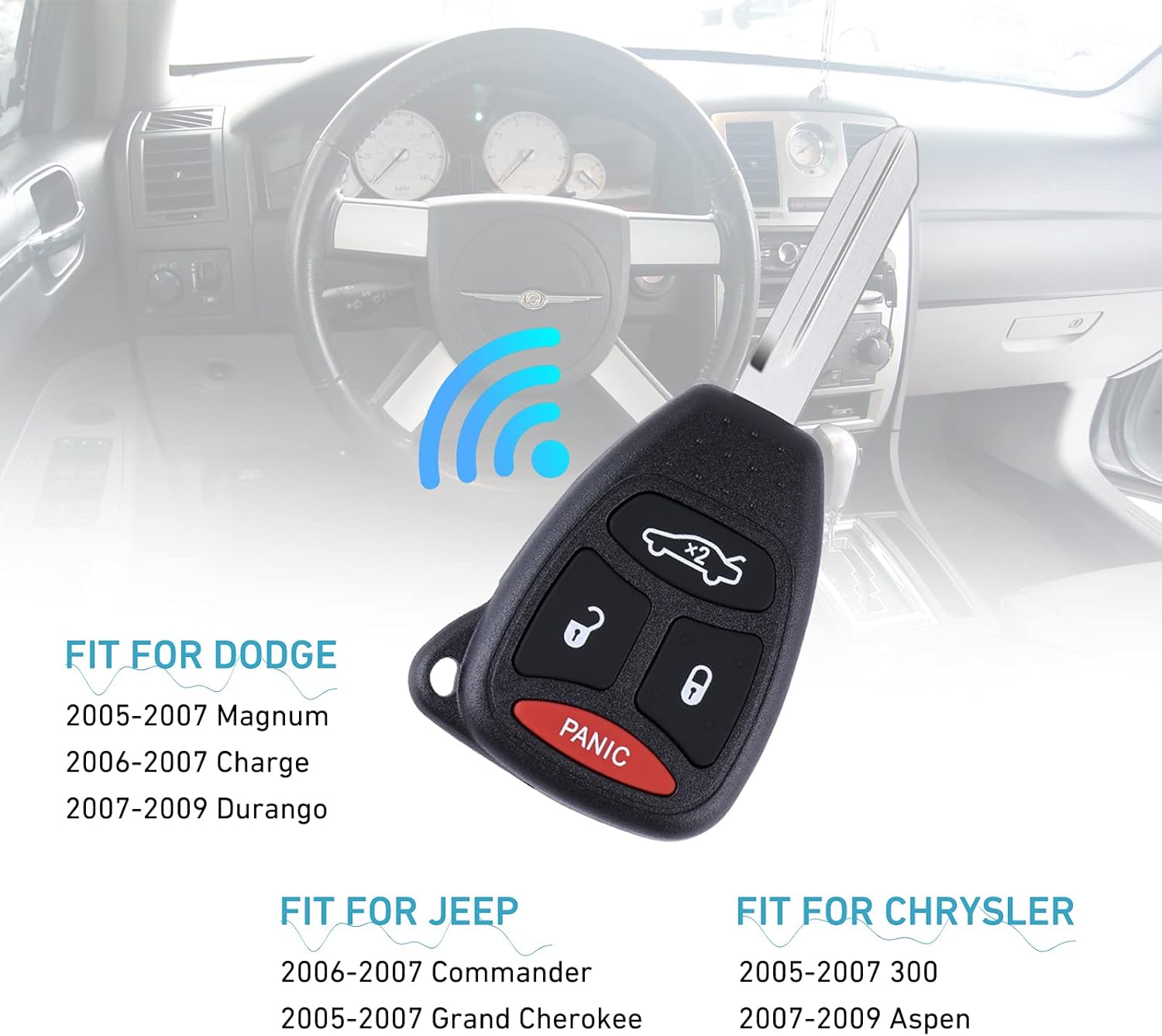 Car Remote Control Key Fob fits Chrysler 300C 05-2007, Aspen 07-2009, Dodge Charger 06-2007, Durango 07-2009, Jeep Commander Grand Cherokee 05-2007 (FCCID: KOBDT04A, OHT692427AA) - Image 4