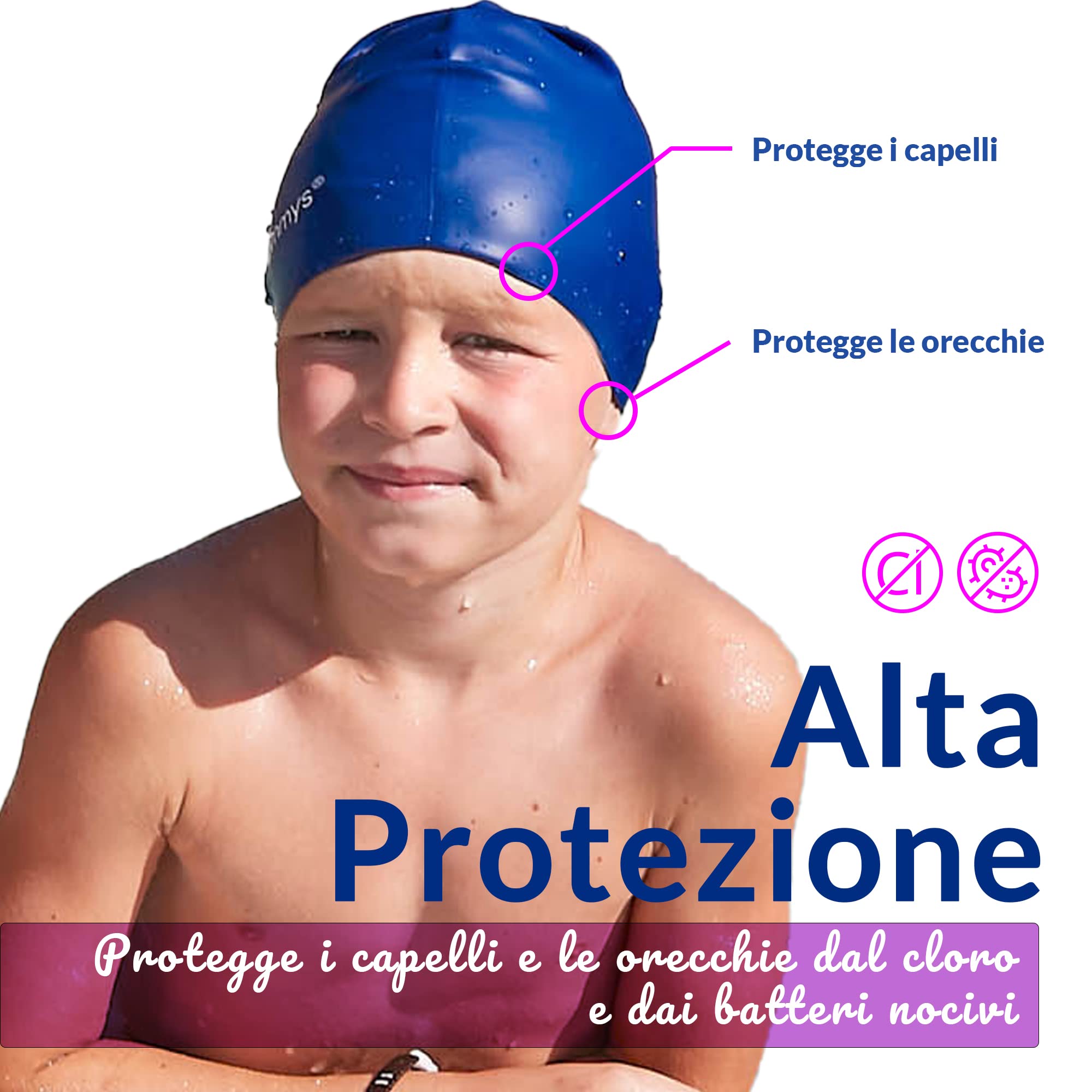 Limmys Kids Cuffia Piscina - Cuffia Piscina Bambina e Bambino al 100% in Silicone - Cuffia Nuoto di Qualità Superiore, Elastica e Comoda - Disponibile in Tanti Colori Diversi