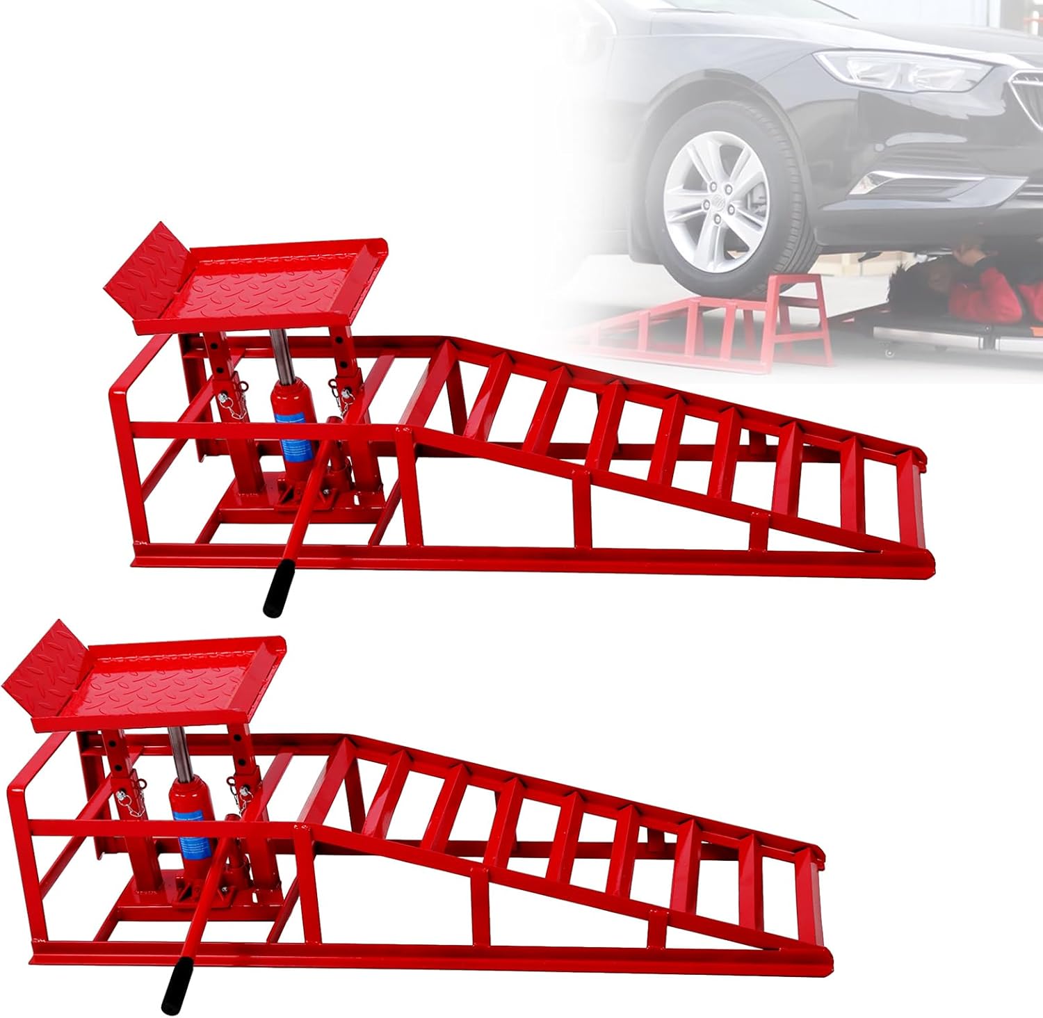 2 Packs Hydraulic Car Ramps Lifts, Low Profile Car Lift Service Ramps Truck Trailer Garage, 5T 10000lbs Automotive Hydraulic Lift Repair Frame Lift (Blue, Universal)