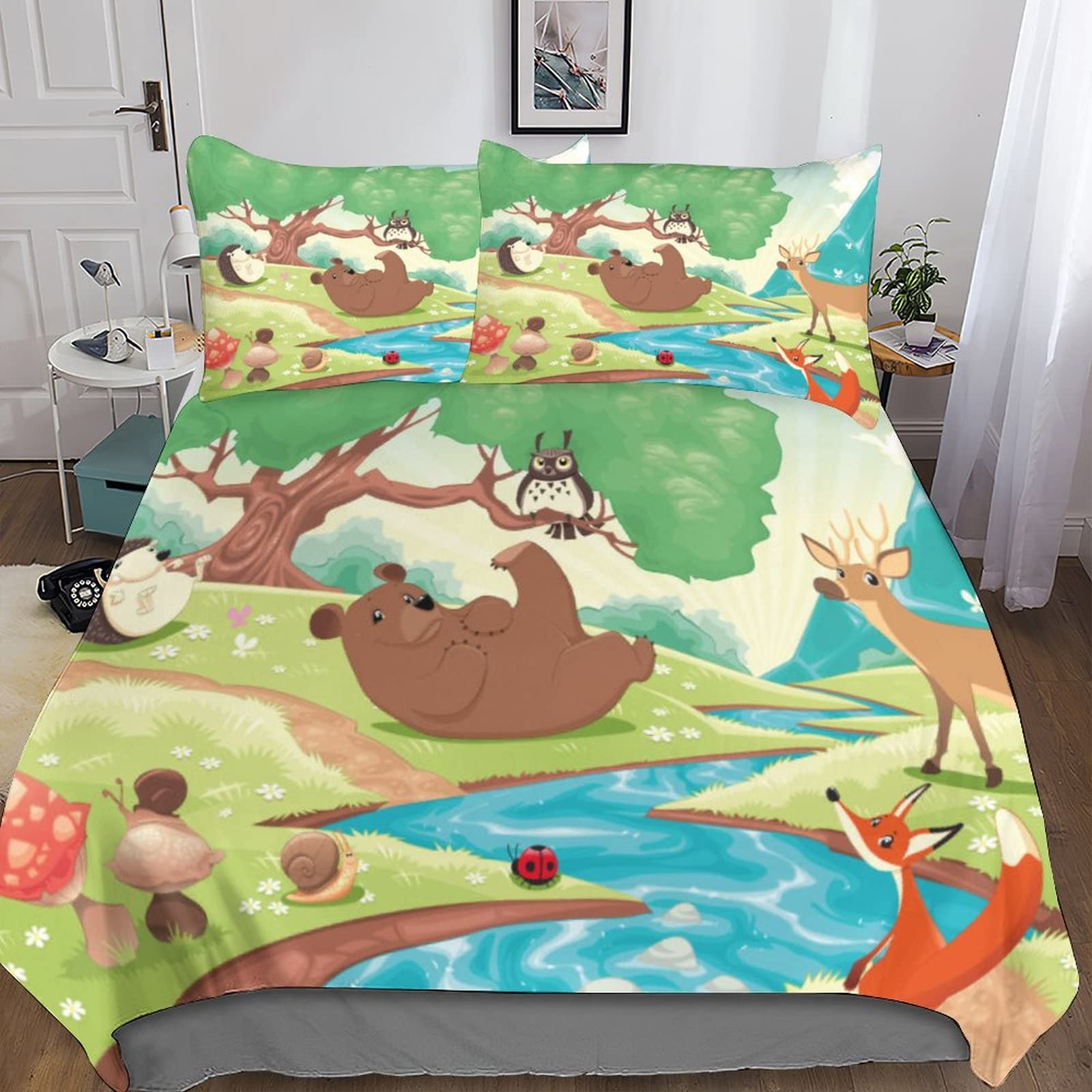 Housse de couette animation 3D en microfibre respirante avec taies 200x200cm