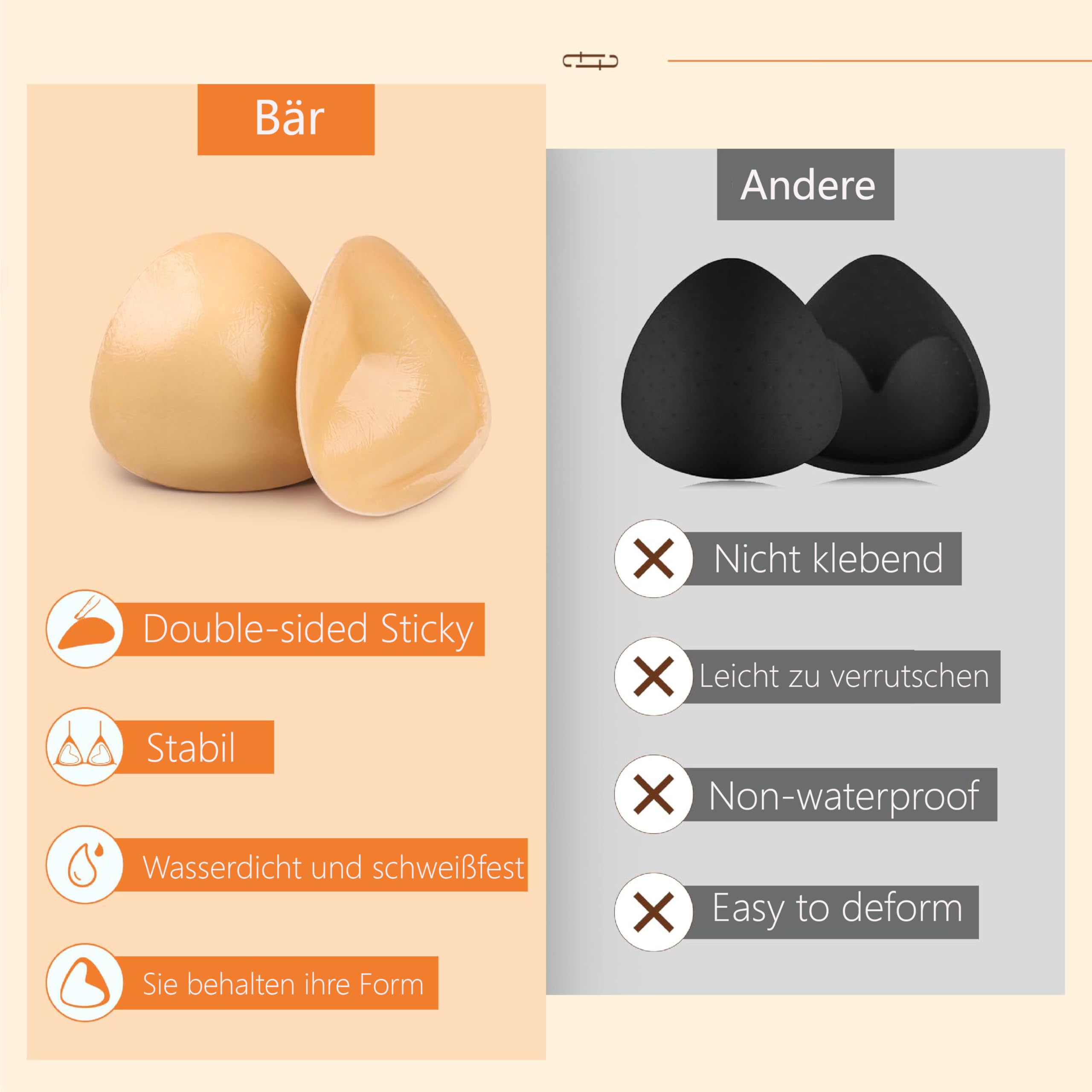 Push Up Pads, 1 paio di cuscinetti push up autoadesivi, reggiseno senza spalline, reggiseno push up pad, cuscinetti adesivi per reggiseno, reggiseni autoadesivi, 2 in 1, reggiseno, resistente