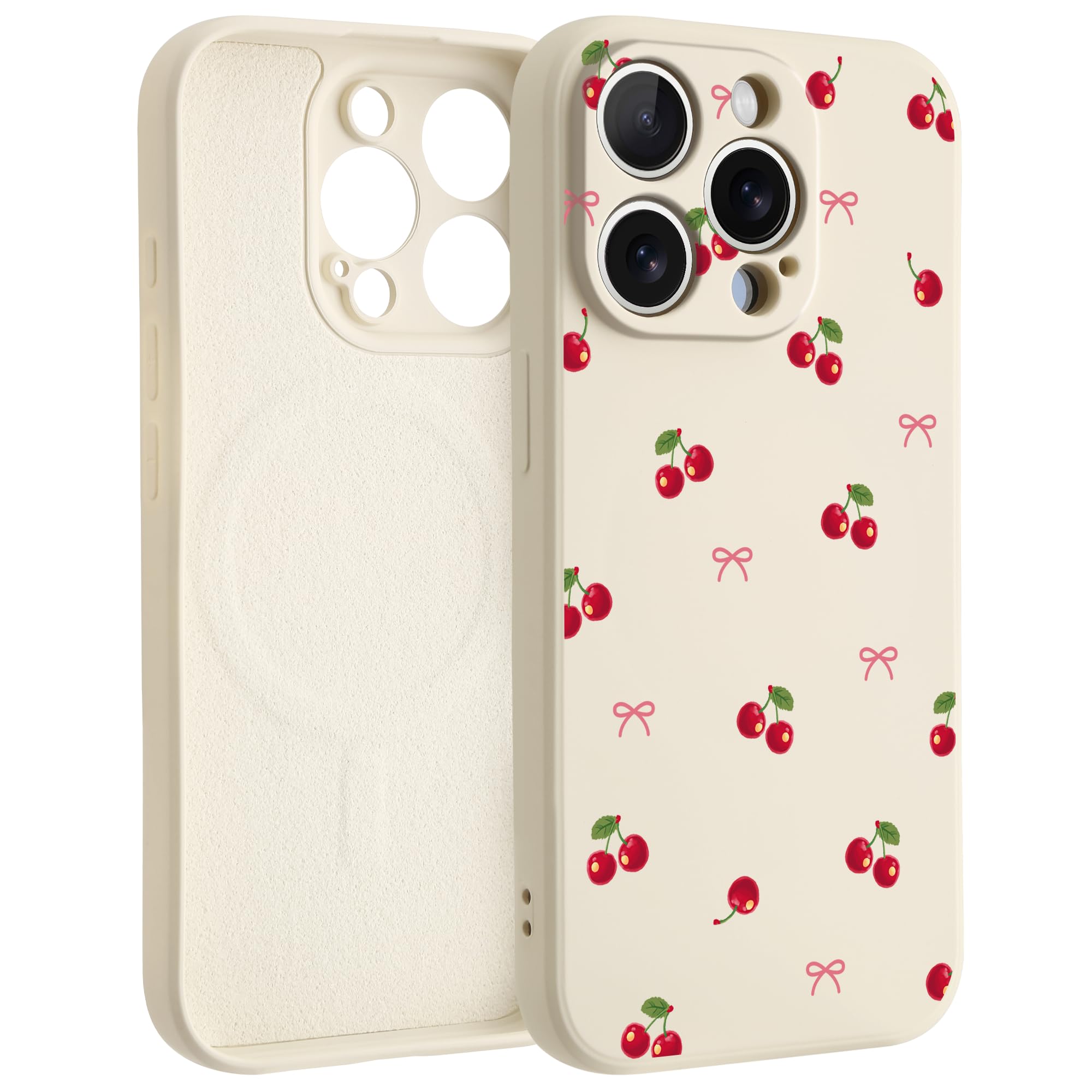Coque silicone liquide iPhone 13 Pro blanche magnétique cerise - 8