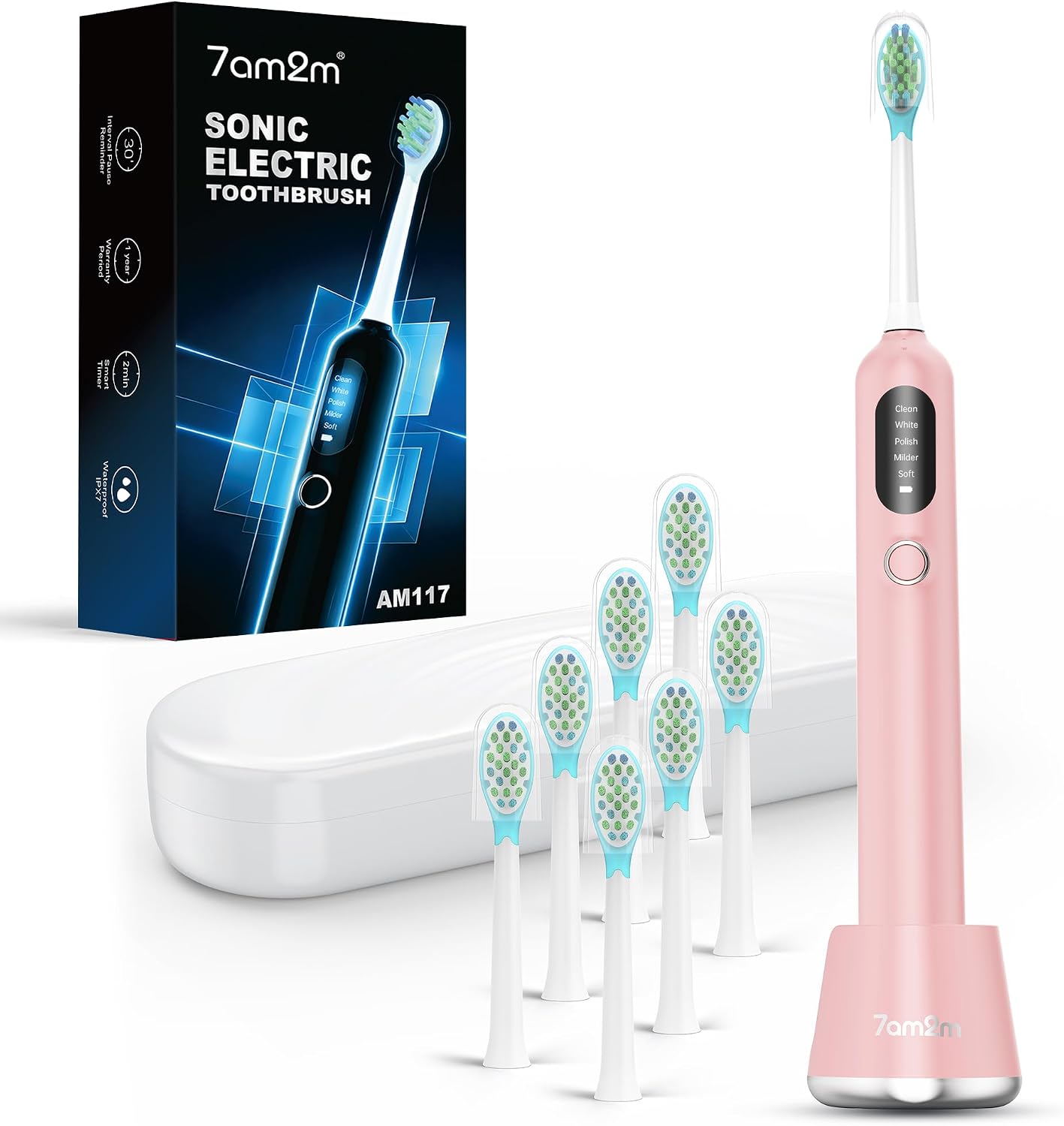 7AM2M Sonic Electric Toothbrush for Adults&Kids, 8 Brush Heads&Travel Case
