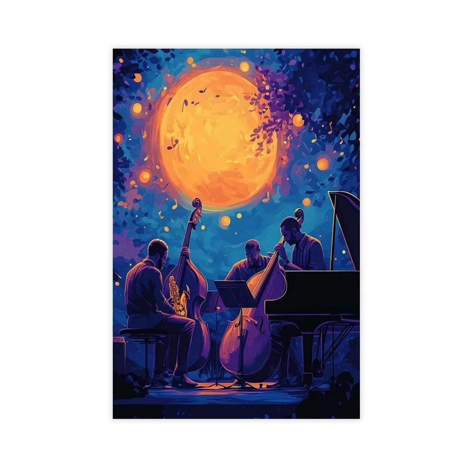 Illustrazione del quartetto jazz, poster artistico su tela con musica notturna decorazione artistica da parete dipinti per soggiorno camera da letto decorazione 61 cm L x 91,4 cm W