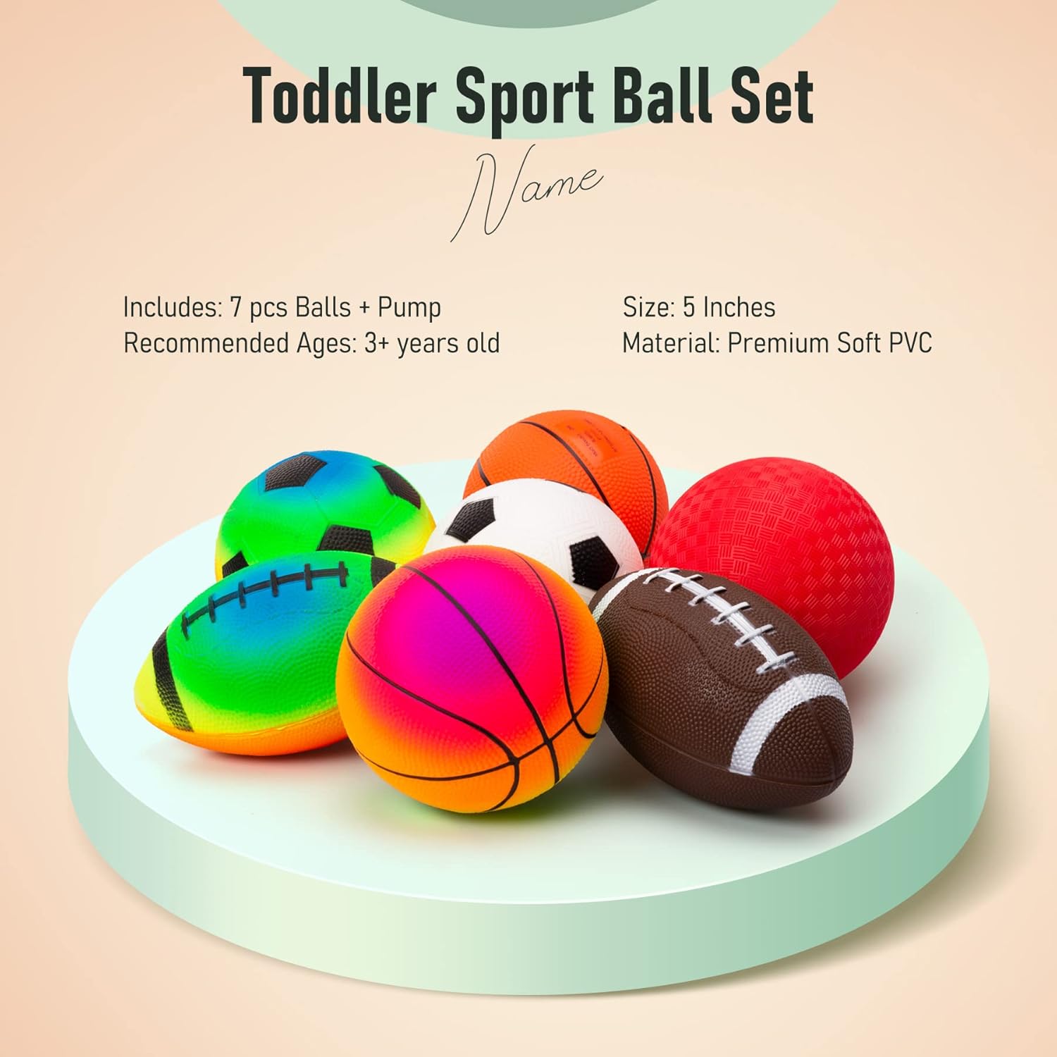 Balls for Toddlers 1-3, Everich Toy Sports Balls Set for Baby Indoor Outdoor Balls Toy-Including 5 inches Soccer Ball, Basketball, Football, Playground Ball &1 Hand Pump : Toys & Games