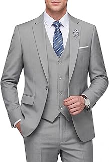 Men's Slim Fit 3 Piece Suit, One Button Solid Blazer Business Party Jacket Vest Pants Set