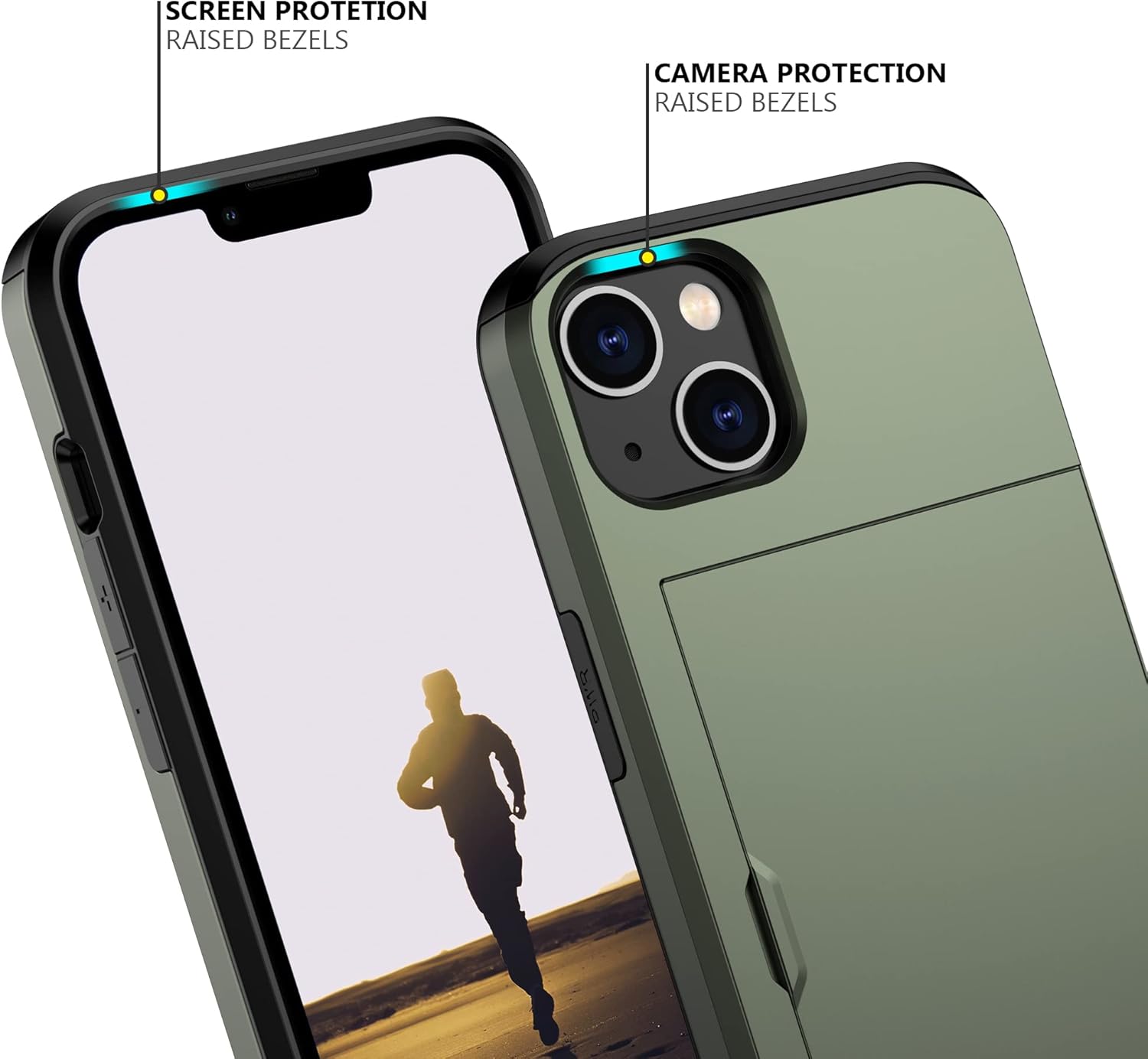 Nvollnoe for iPhone 13 Case with Card Holder Heavy Duty Protective Dual Layer Shockproof Hidden Card Slot Slim Wallet Case for iPhone 13 for Women&Men(Green) - Image 4