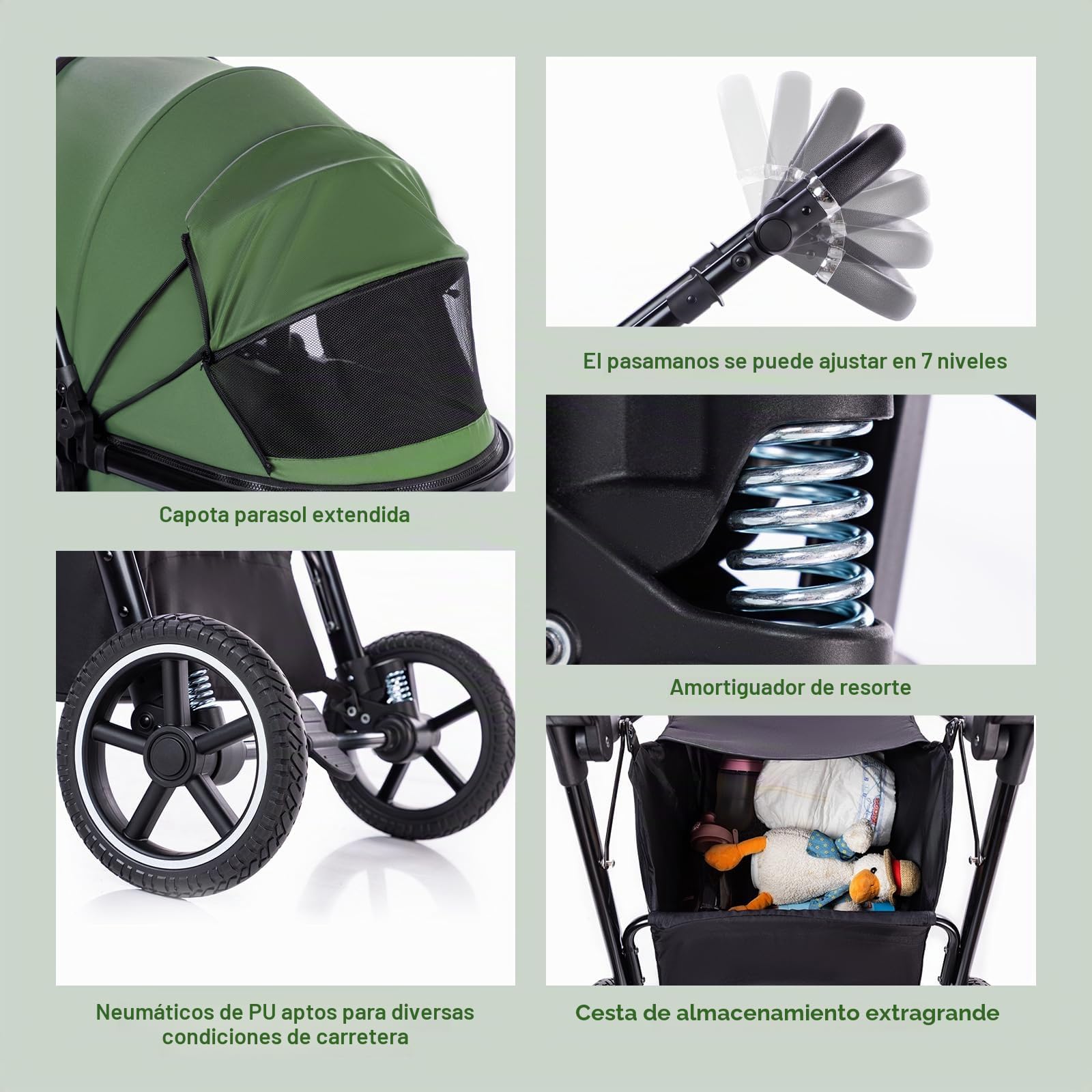 Gcarebb Sistema de viaje 3 en 1, cochecito de viaje con mango de altura ajustable, cochecito con cubierta de lluvia, cochecito de bebé con marco de aluminio para recién nacido
